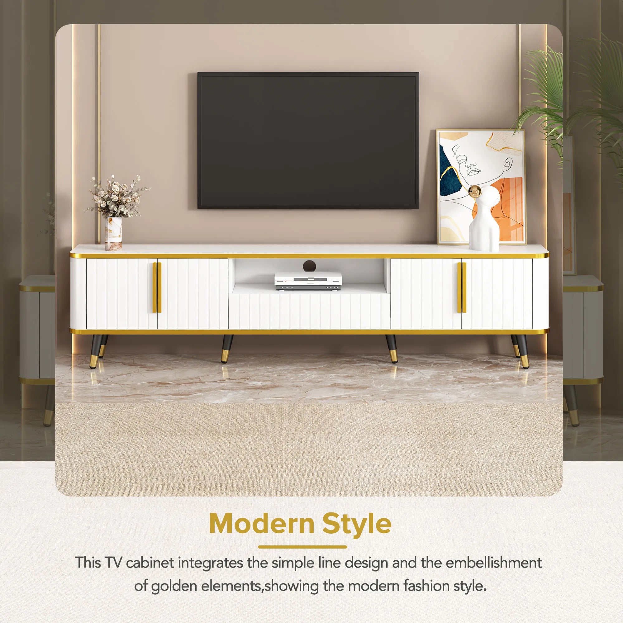 Luxury Minimalism Modern TV Stand Media Console with Open Storage Shelf