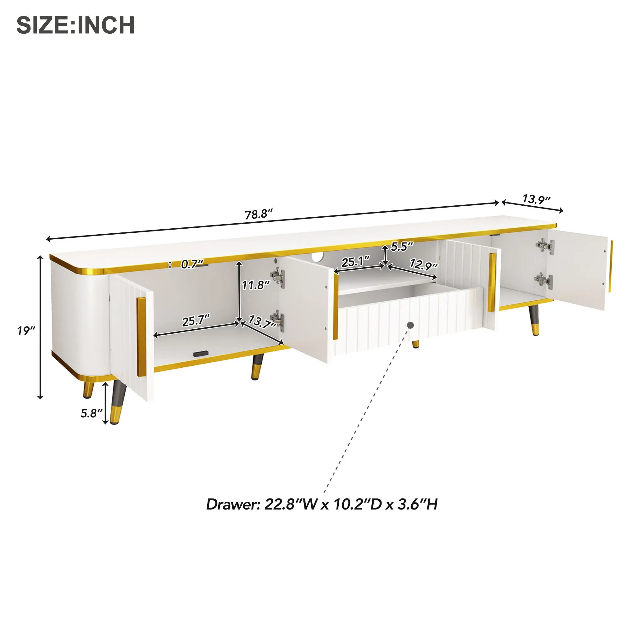 Luxury Minimalism Modern TV Stand Media Console with Open Storage Shelf