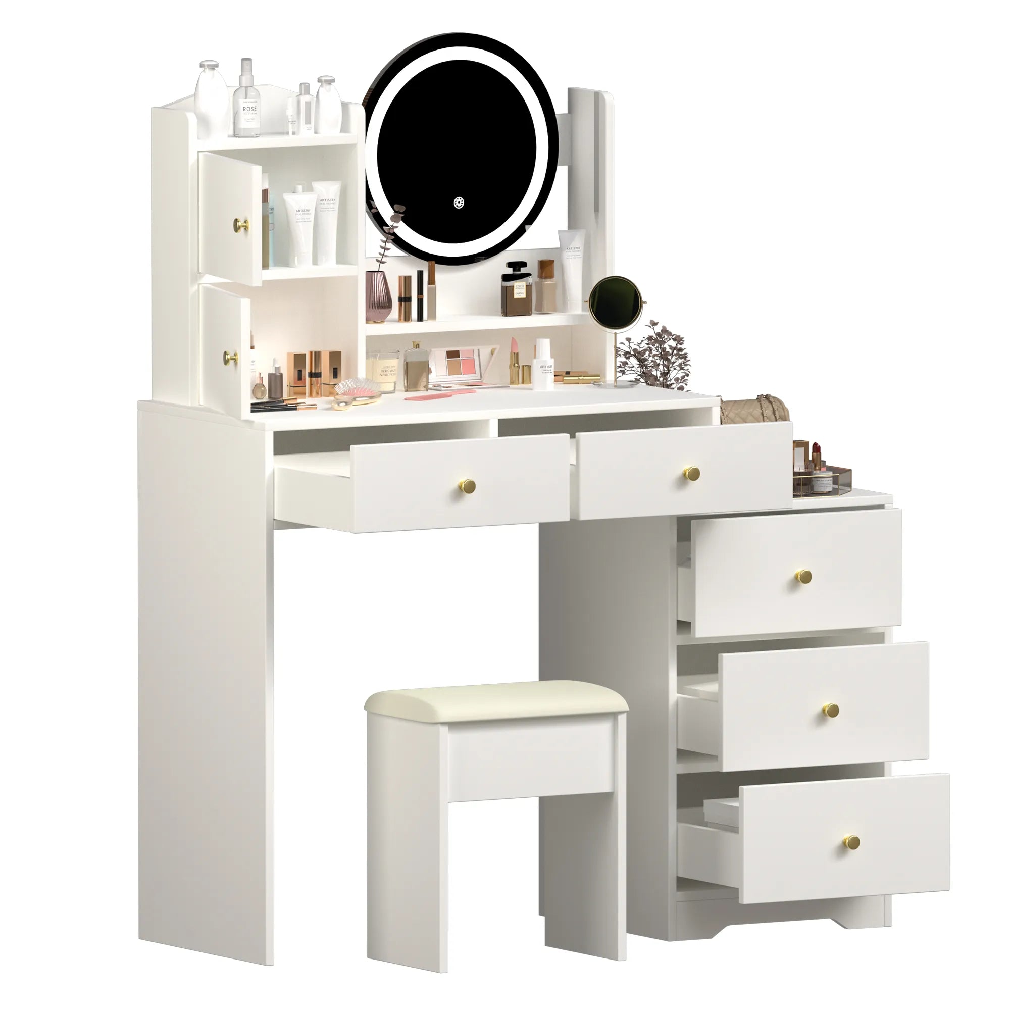 Makeup Vanity Set with Mirror & Stool