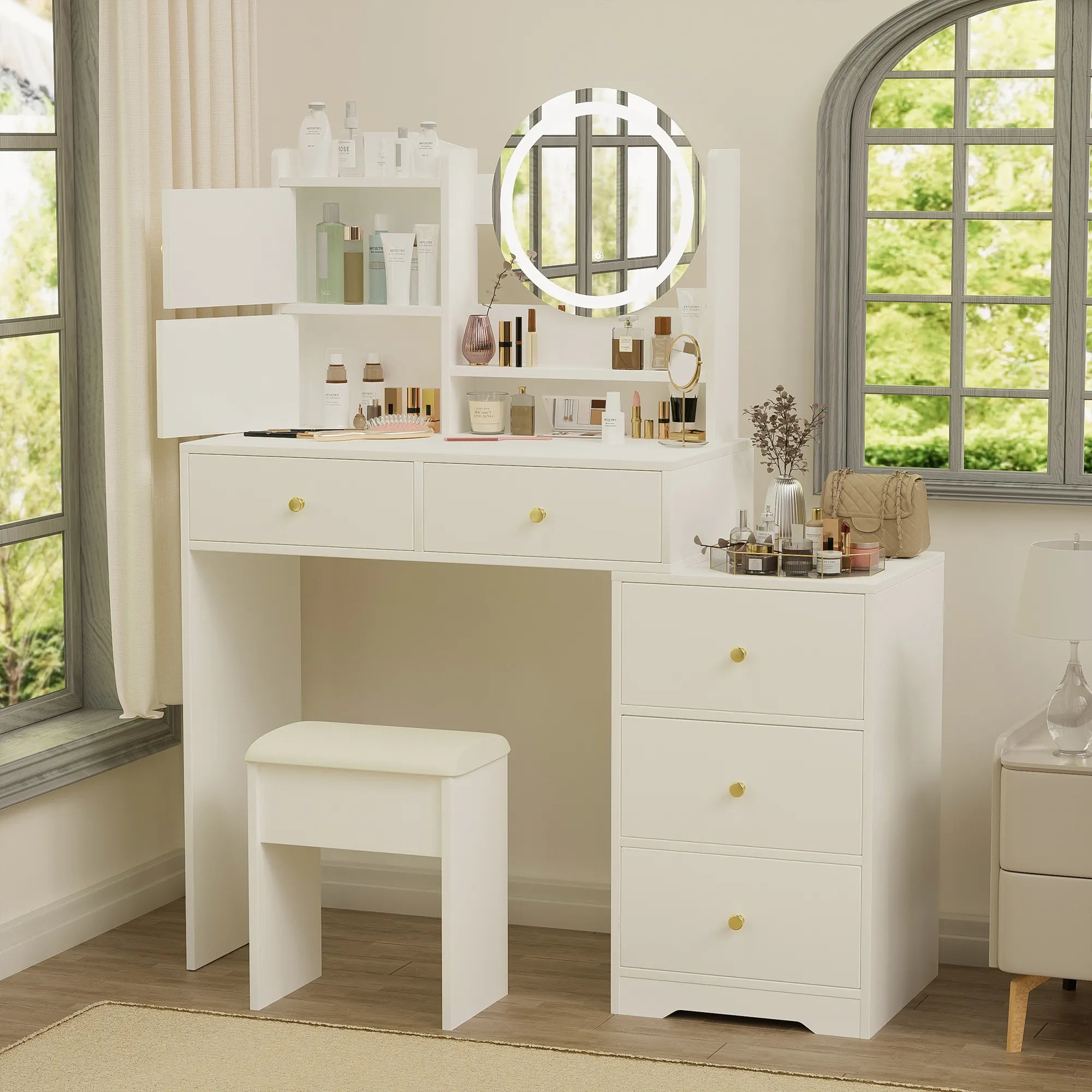 Makeup Vanity Set with Mirror & Stool