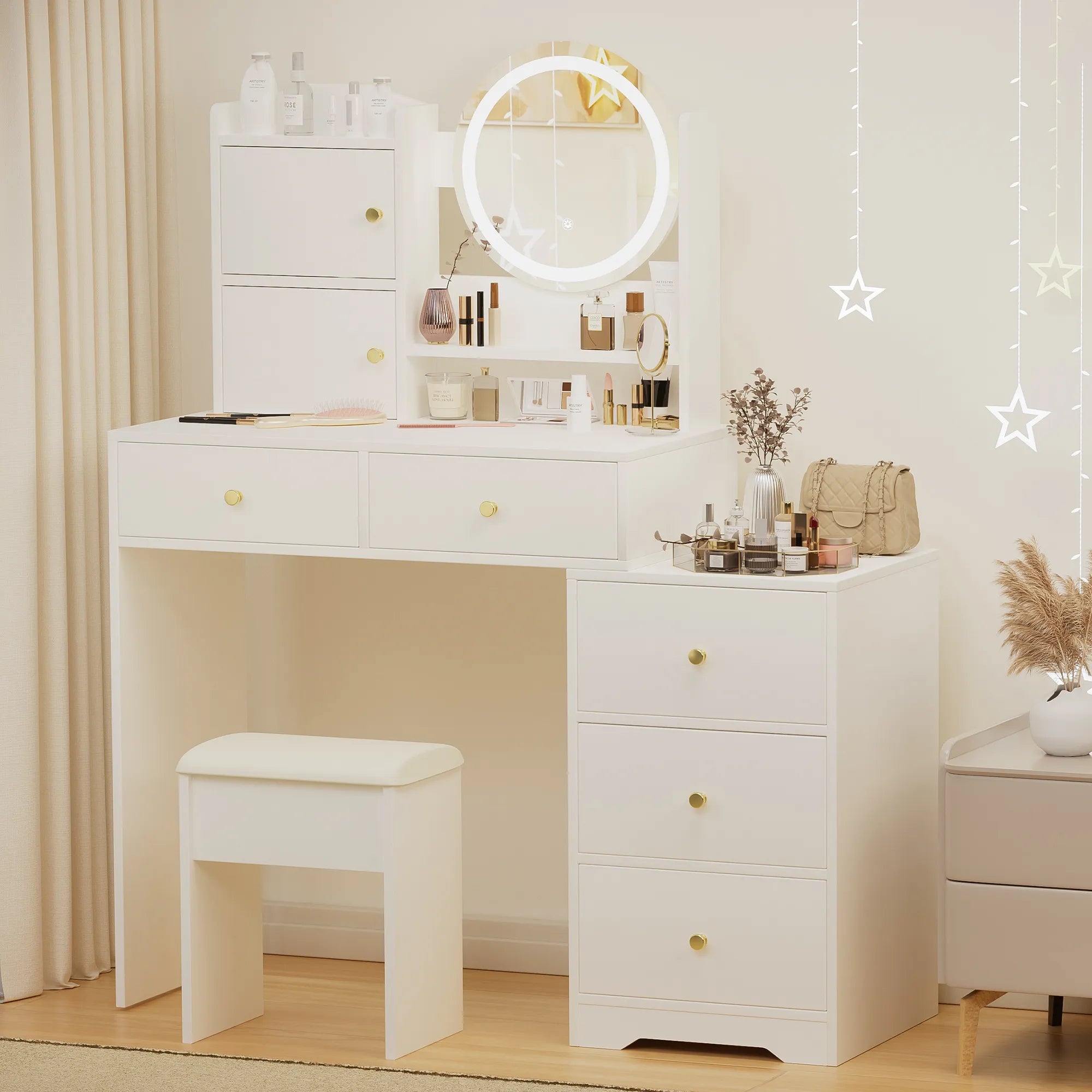 Makeup Vanity Set with Mirror & Stool