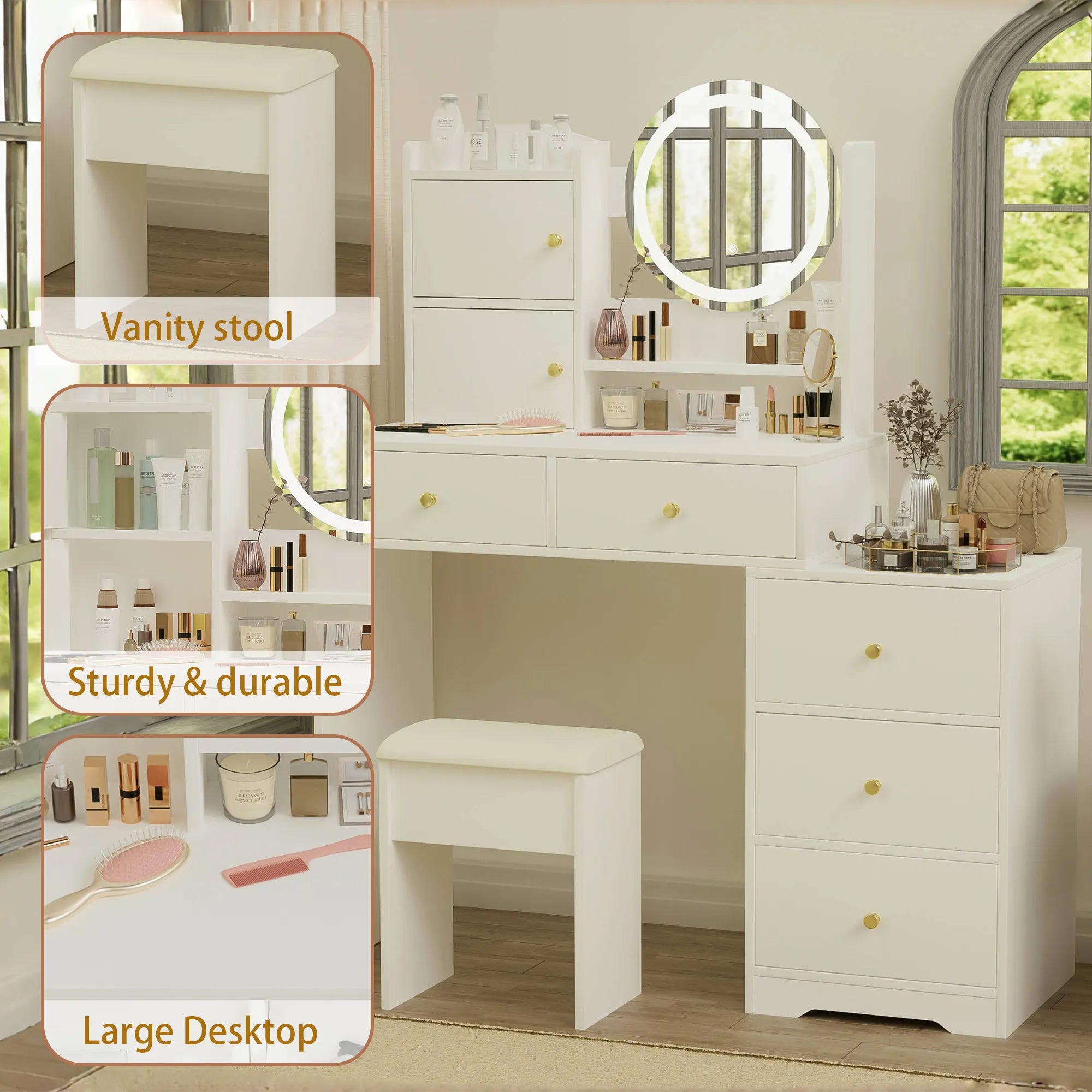 Makeup Vanity Set with Mirror & Stool