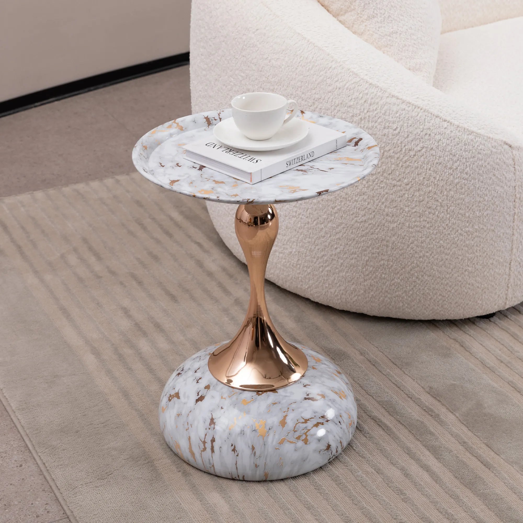 Marble Pattern Mermaid Tail Round Metal End Table