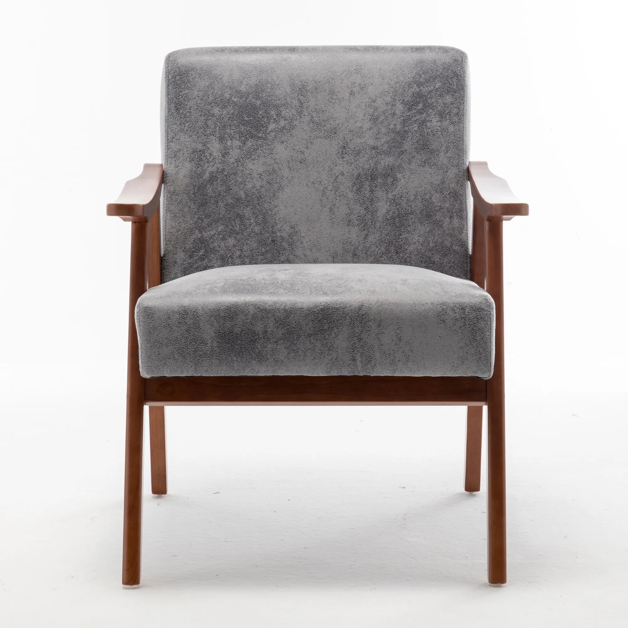 Mid-Century Modern Accent Chair, Fabric Armchair with Solid Wood Frame