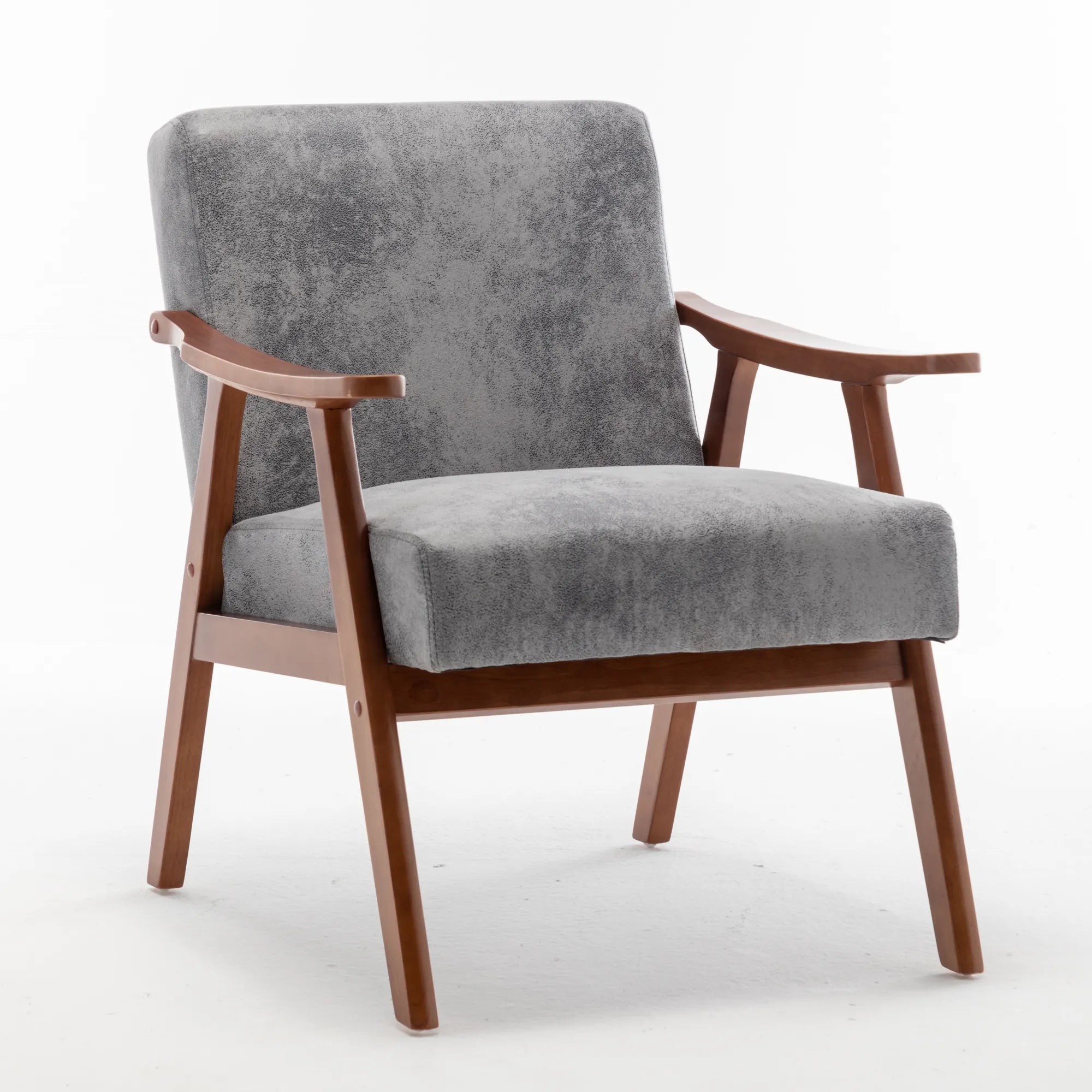 Mid-Century Modern Accent Chair, Fabric Armchair with Solid Wood Frame