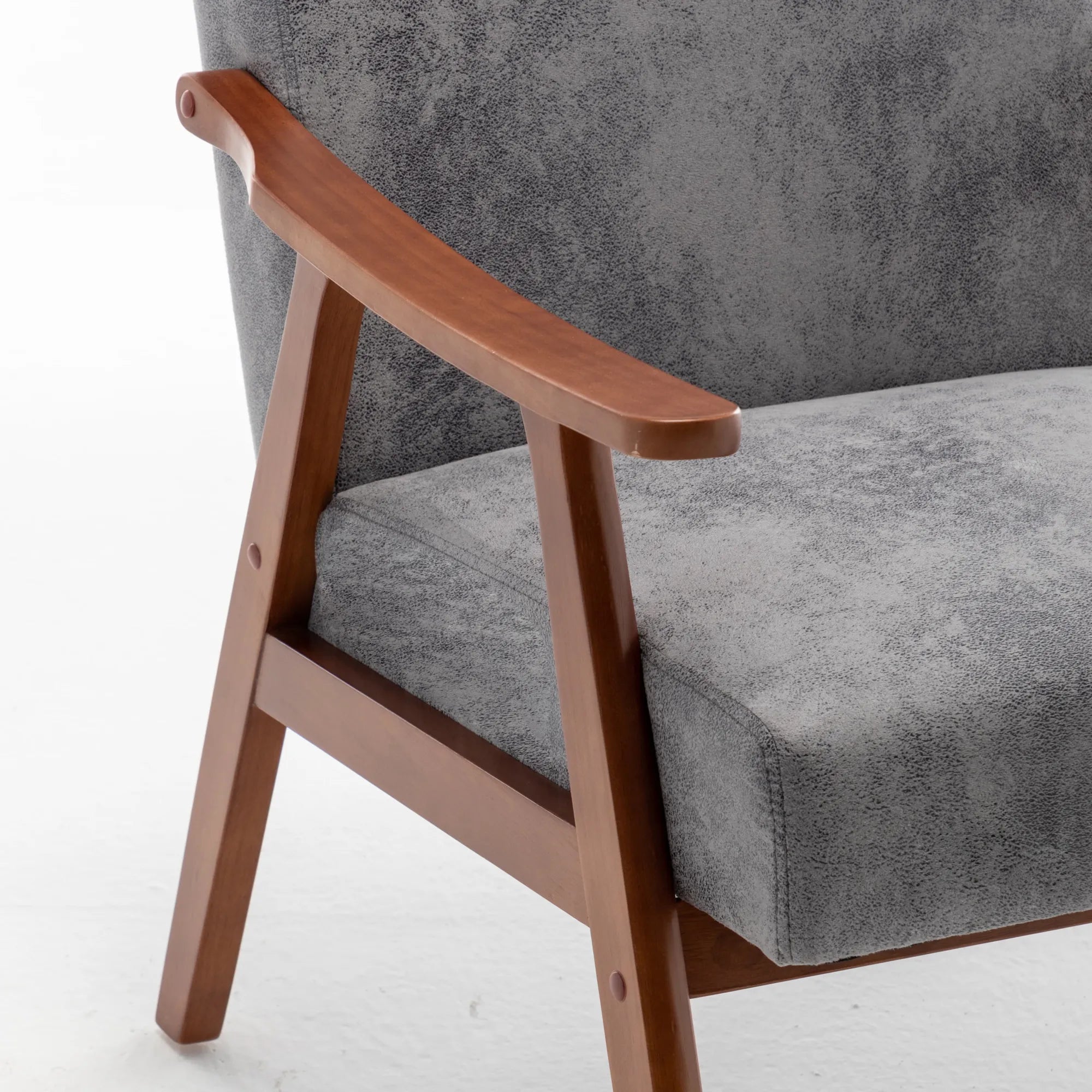 Mid-Century Modern Accent Chair, Fabric Armchair with Solid Wood Frame