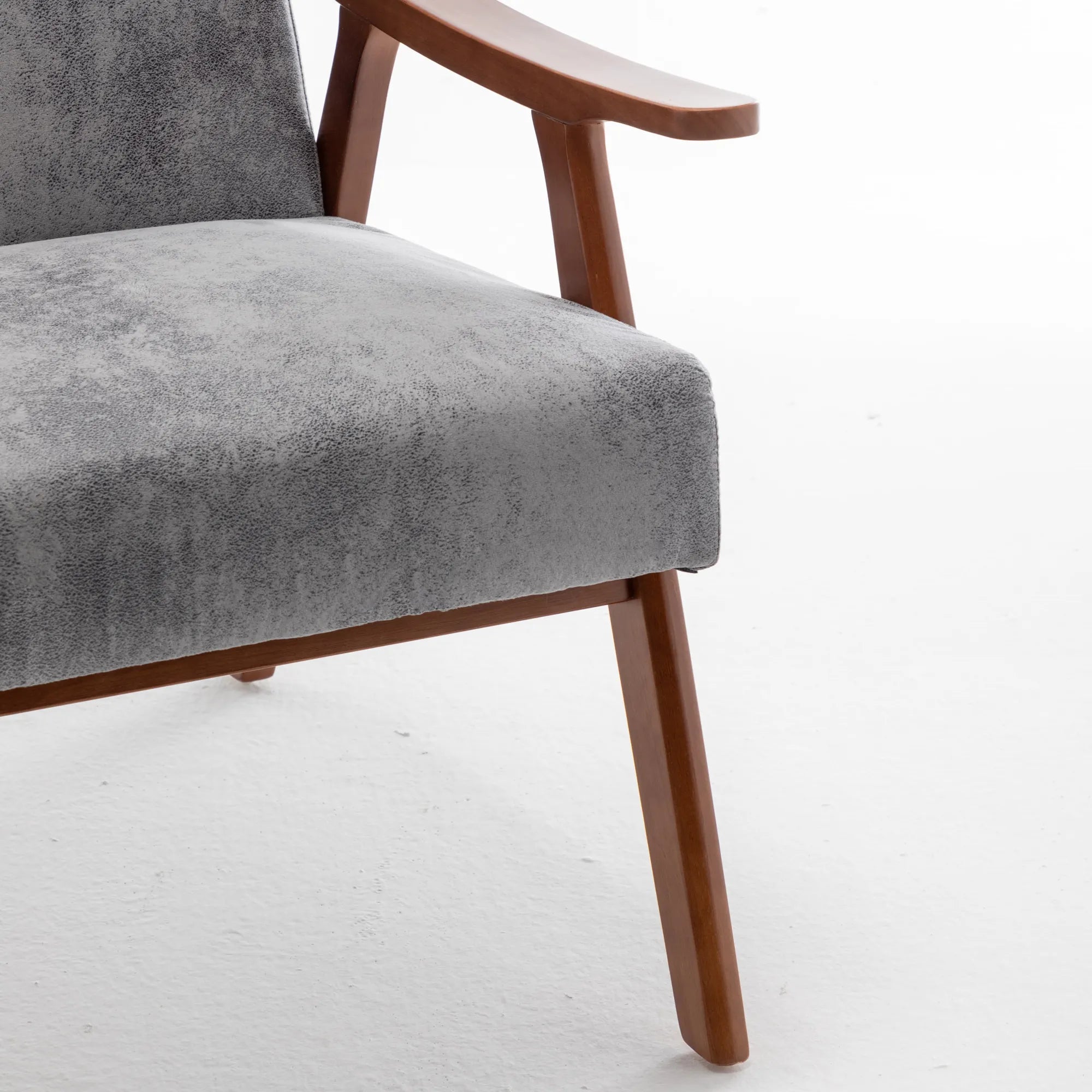 Mid-Century Modern Accent Chair, Fabric Armchair with Solid Wood Frame