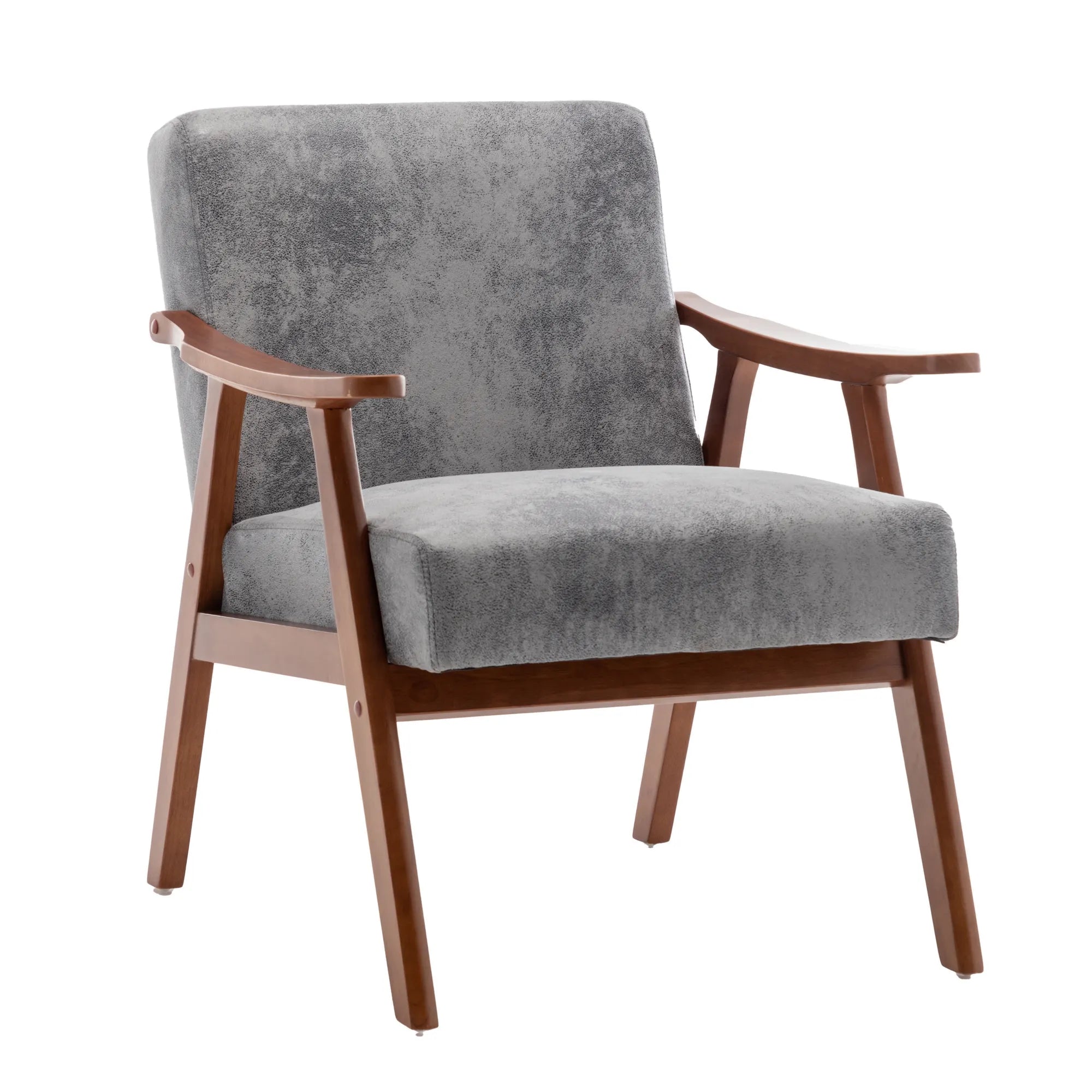 Mid-Century Modern Accent Chair, Fabric Armchair with Solid Wood Frame