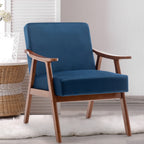 Mid-Century Modern Accent Chair, Velvet Armchair with Solid Wood Frame and Extra-Thick Backrest