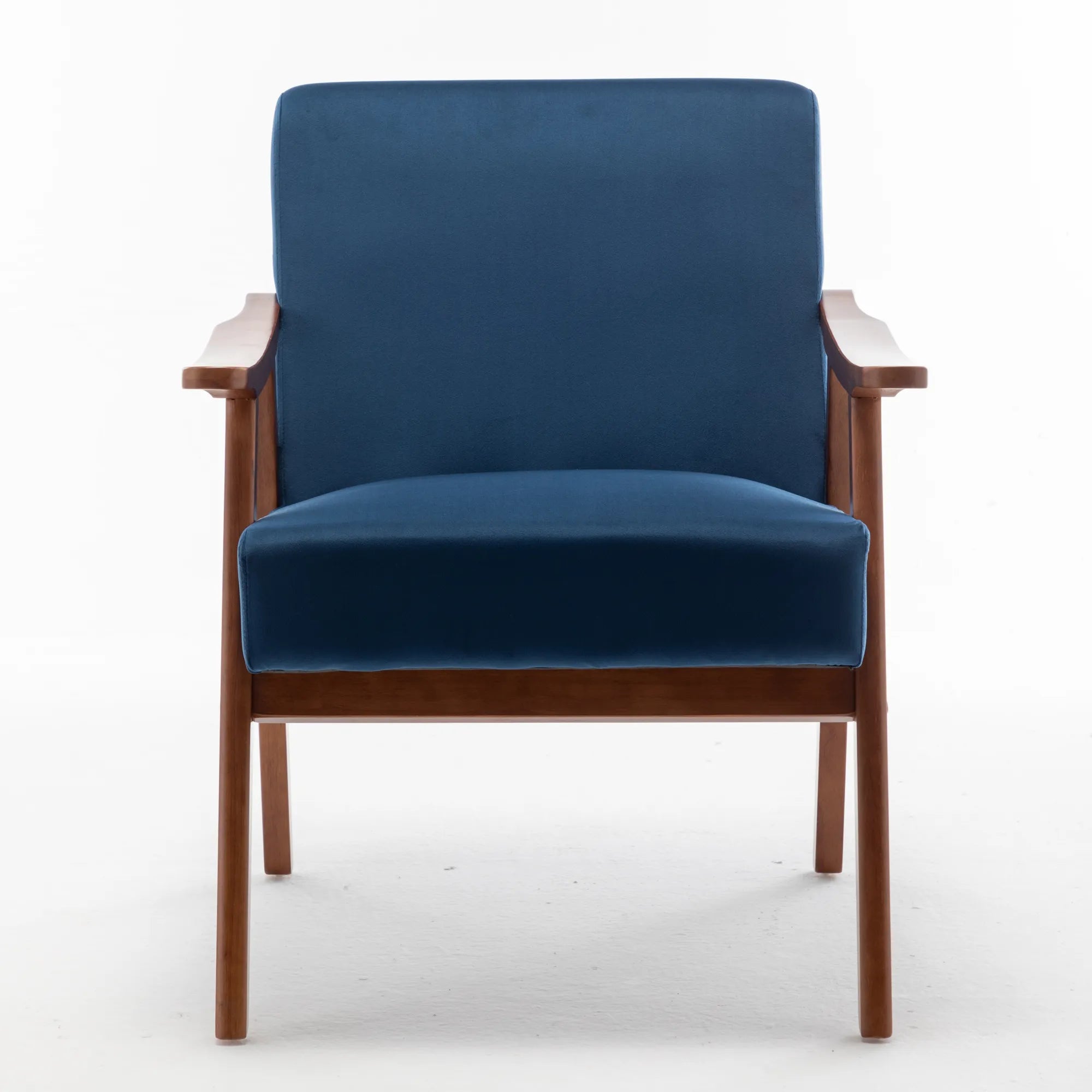 Mid-Century Modern Accent Chair, Velvet Armchair with Solid Wood Frame and Extra-Thick Backrest