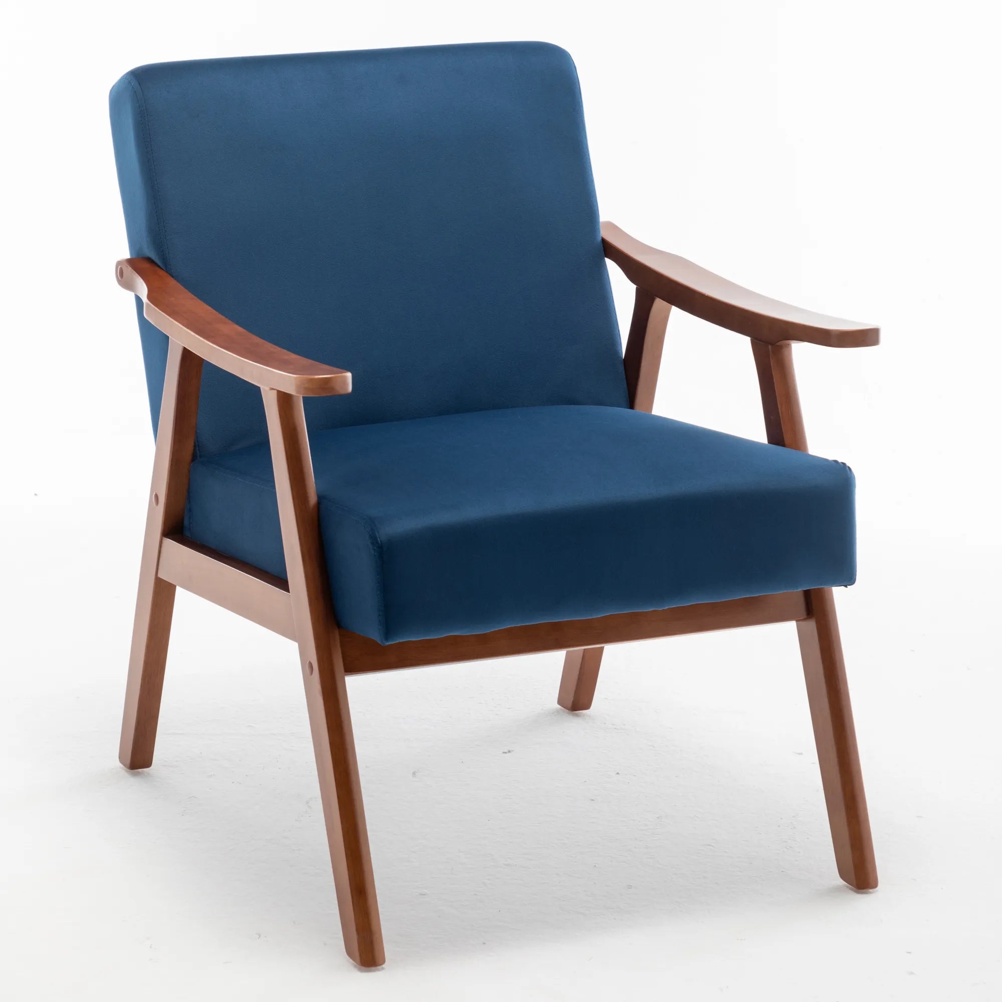Mid-Century Modern Accent Chair, Velvet Armchair with Solid Wood Frame and Extra-Thick Backrest