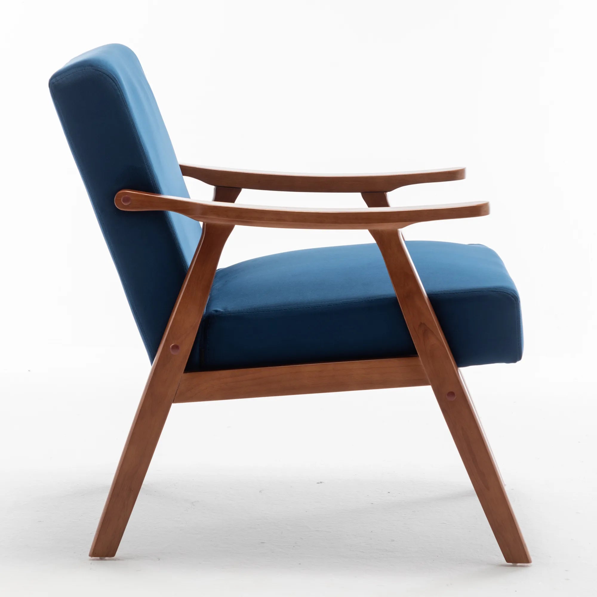 Mid-Century Modern Accent Chair, Velvet Armchair with Solid Wood Frame and Extra-Thick Backrest