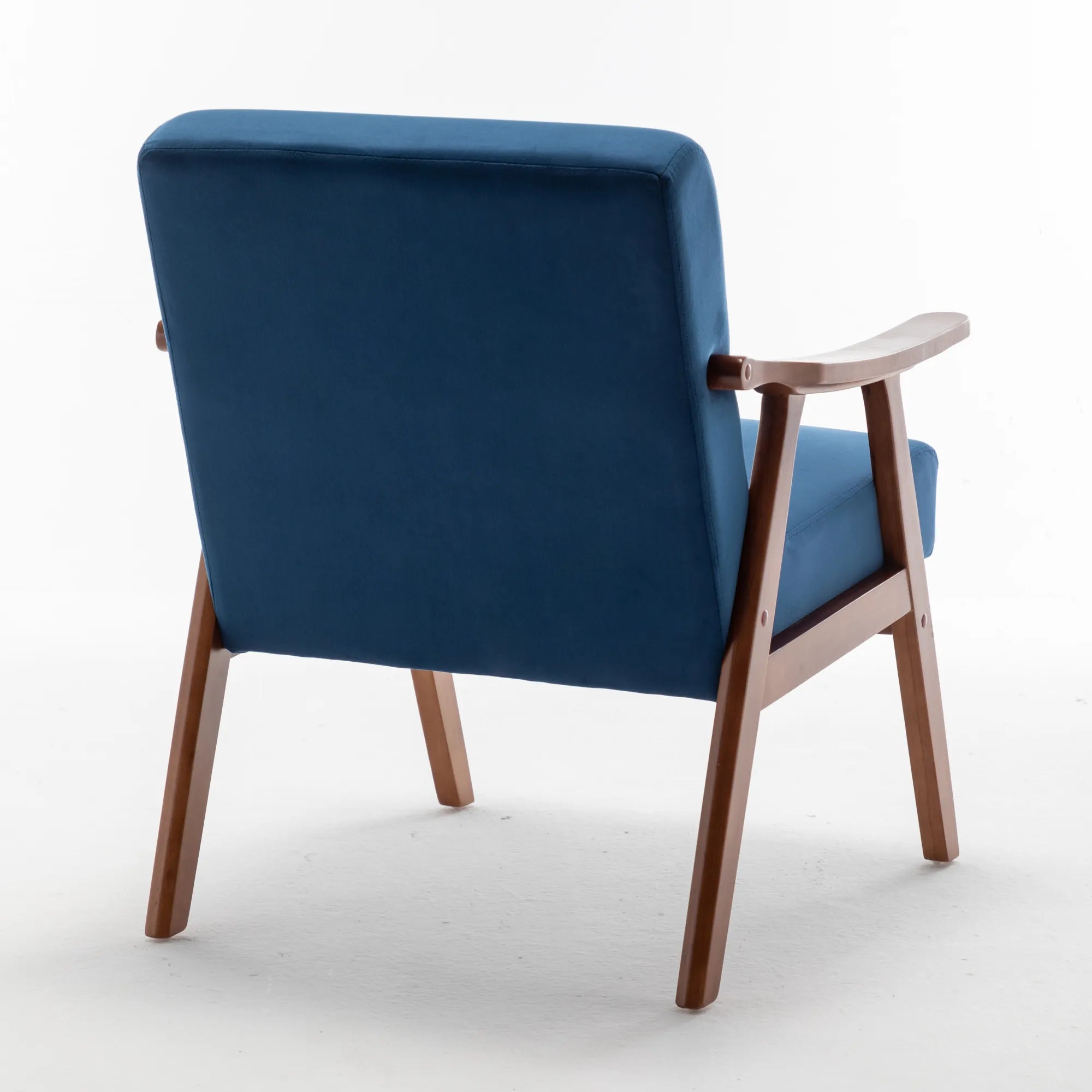 Mid-Century Modern Accent Chair, Velvet Armchair with Solid Wood Frame and Extra-Thick Backrest