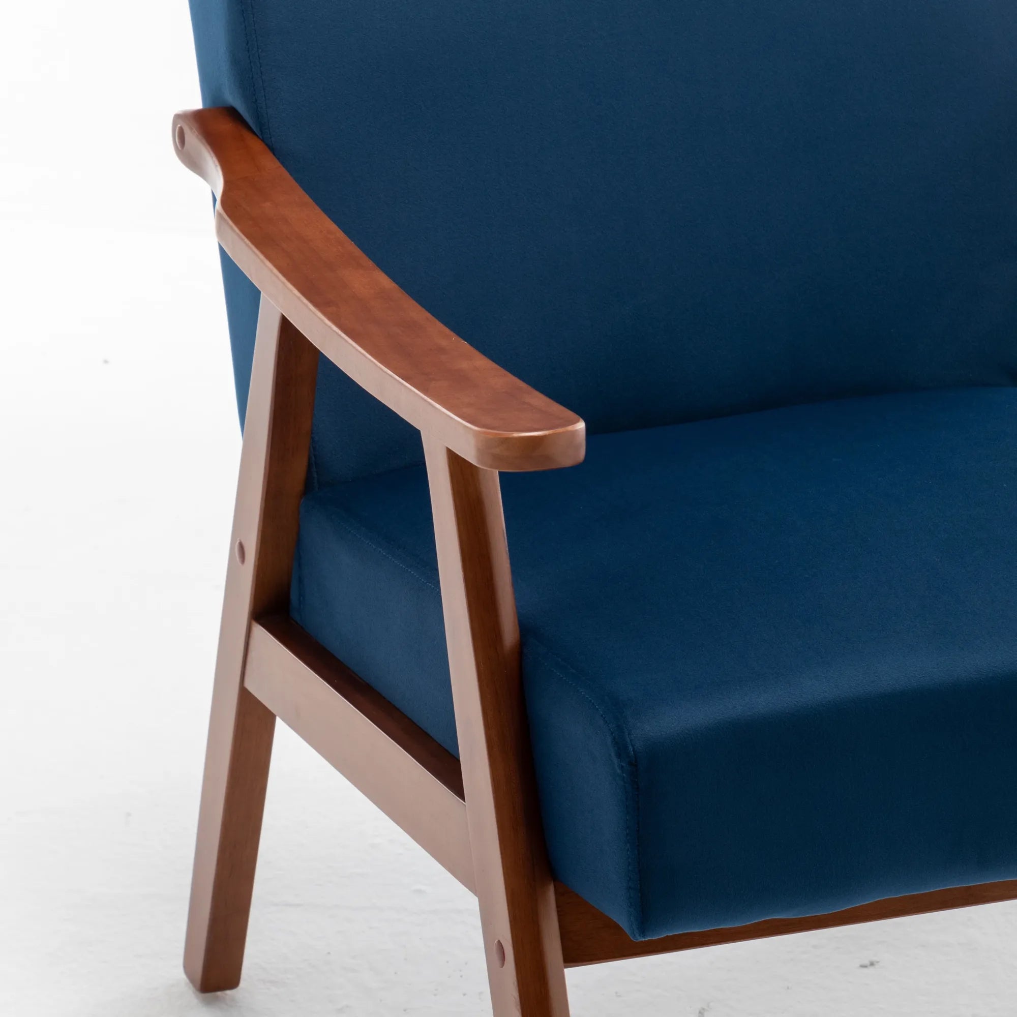 Mid-Century Modern Accent Chair, Velvet Armchair with Solid Wood Frame and Extra-Thick Backrest