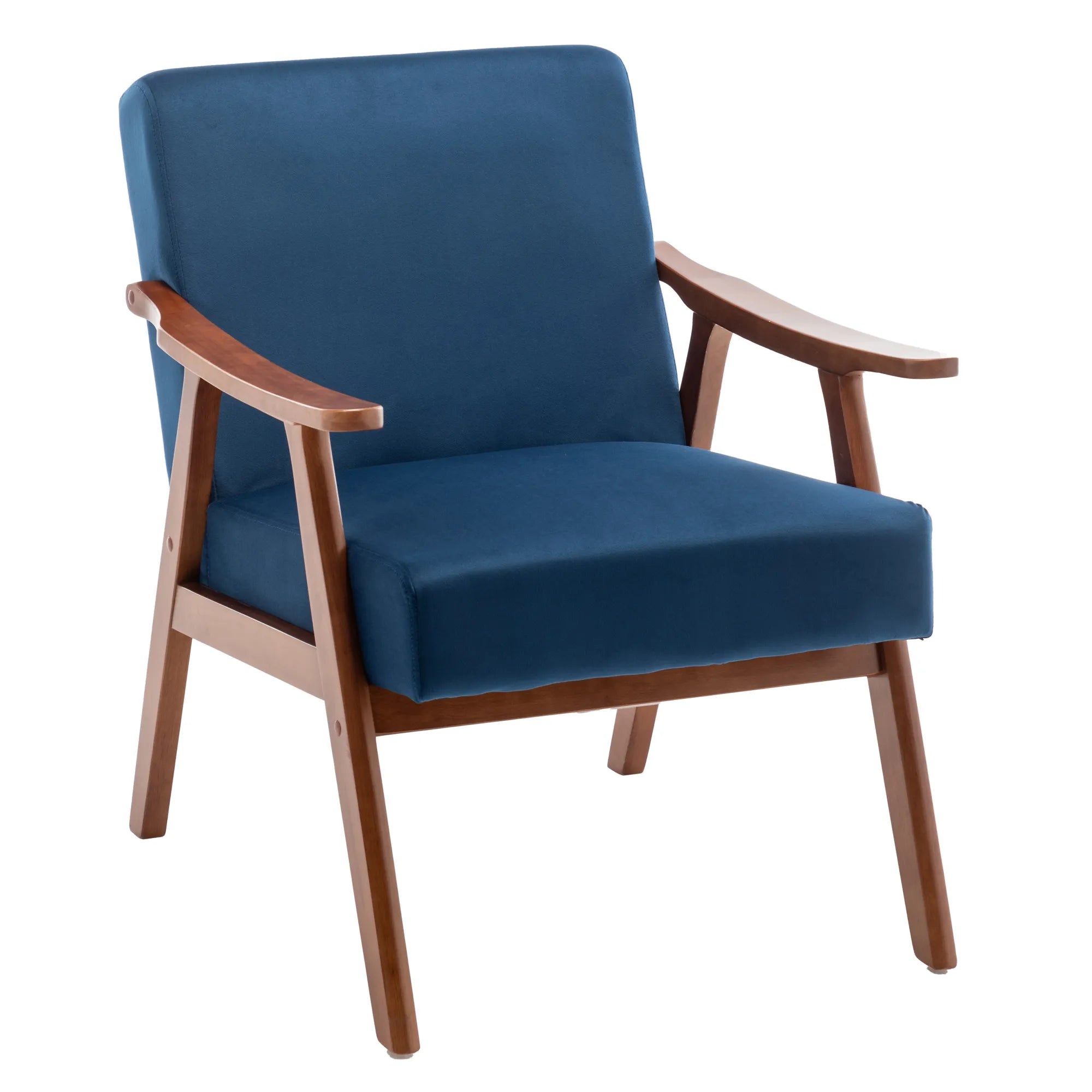 Mid-Century Modern Accent Chair, Velvet Armchair with Solid Wood Frame and Extra-Thick Backrest