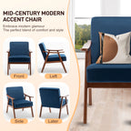 Mid-Century Modern Accent Chair, Velvet Armchair with Solid Wood Frame and Extra-Thick Backrest
