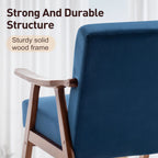 Mid-Century Modern Accent Chair, Velvet Armchair with Solid Wood Frame and Extra-Thick Backrest