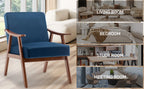Mid-Century Modern Accent Chair, Velvet Armchair with Solid Wood Frame and Extra-Thick Backrest
