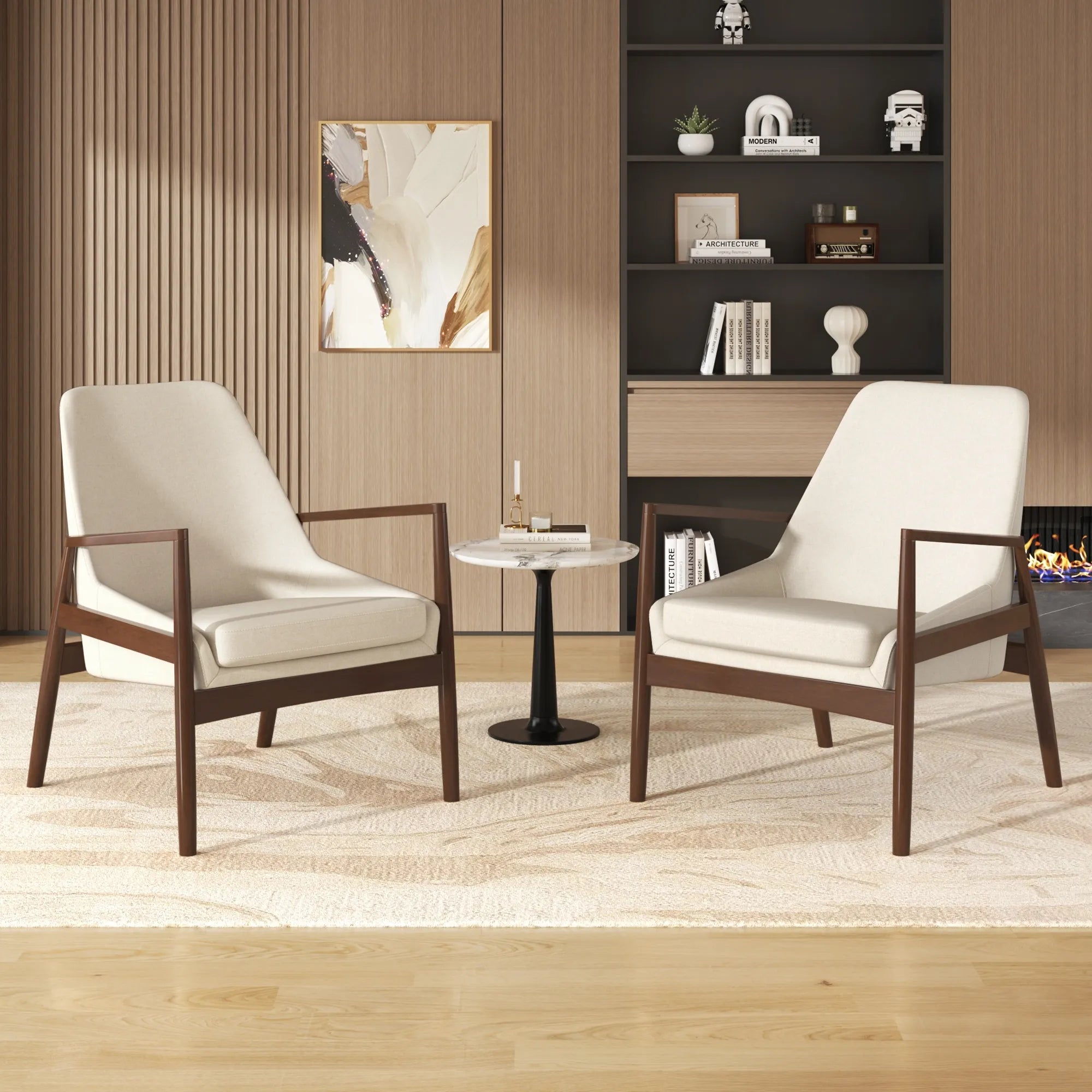 Mid-Century Modern Armchair Accent Chair with Solid Wood Frame