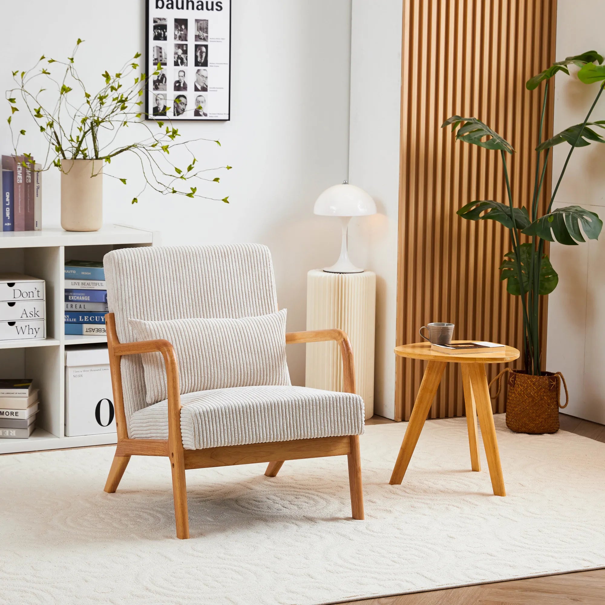 Mid-Century Modern Reading Accent Chair With Solid Wood Frame