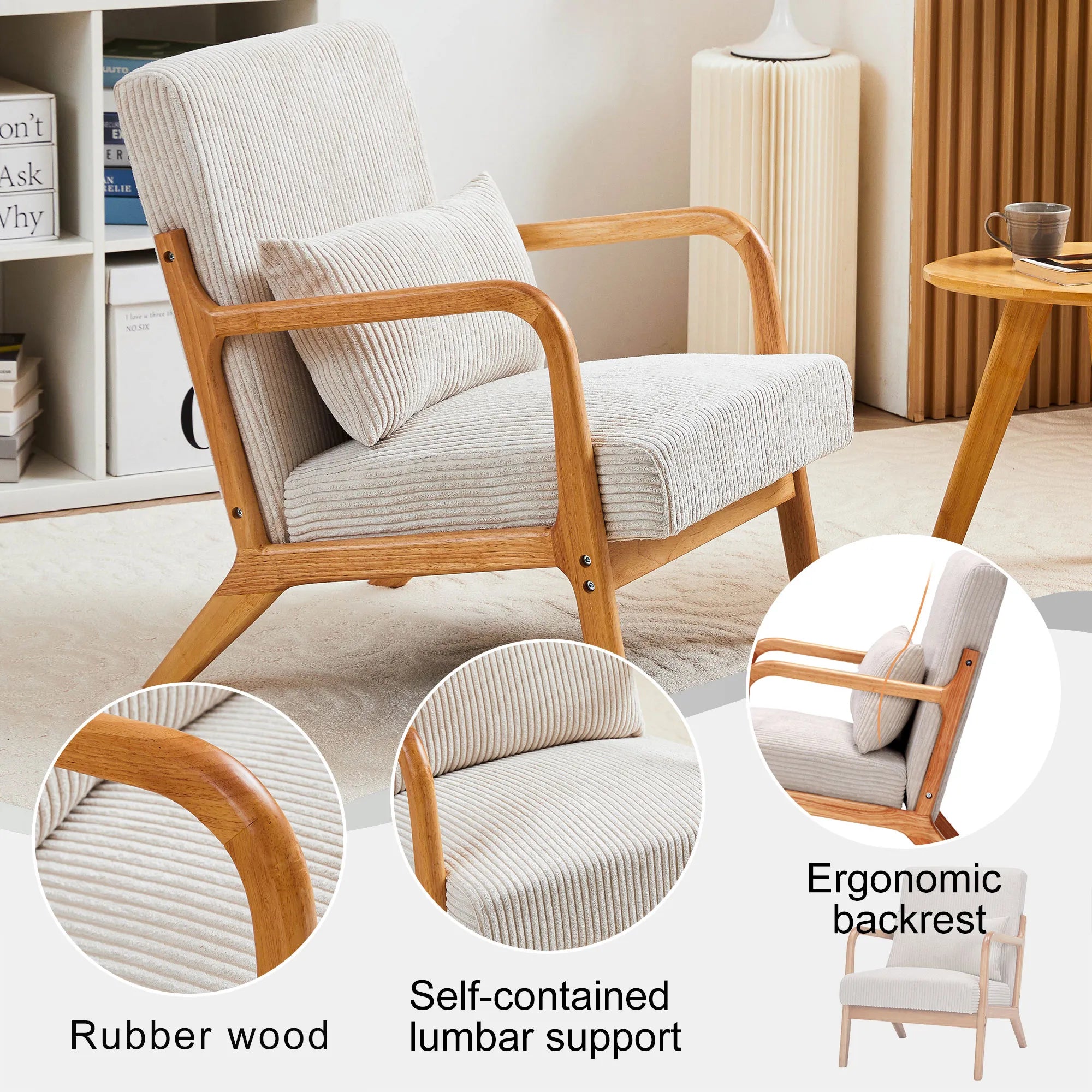 Mid-Century Modern Reading Accent Chair With Solid Wood Frame