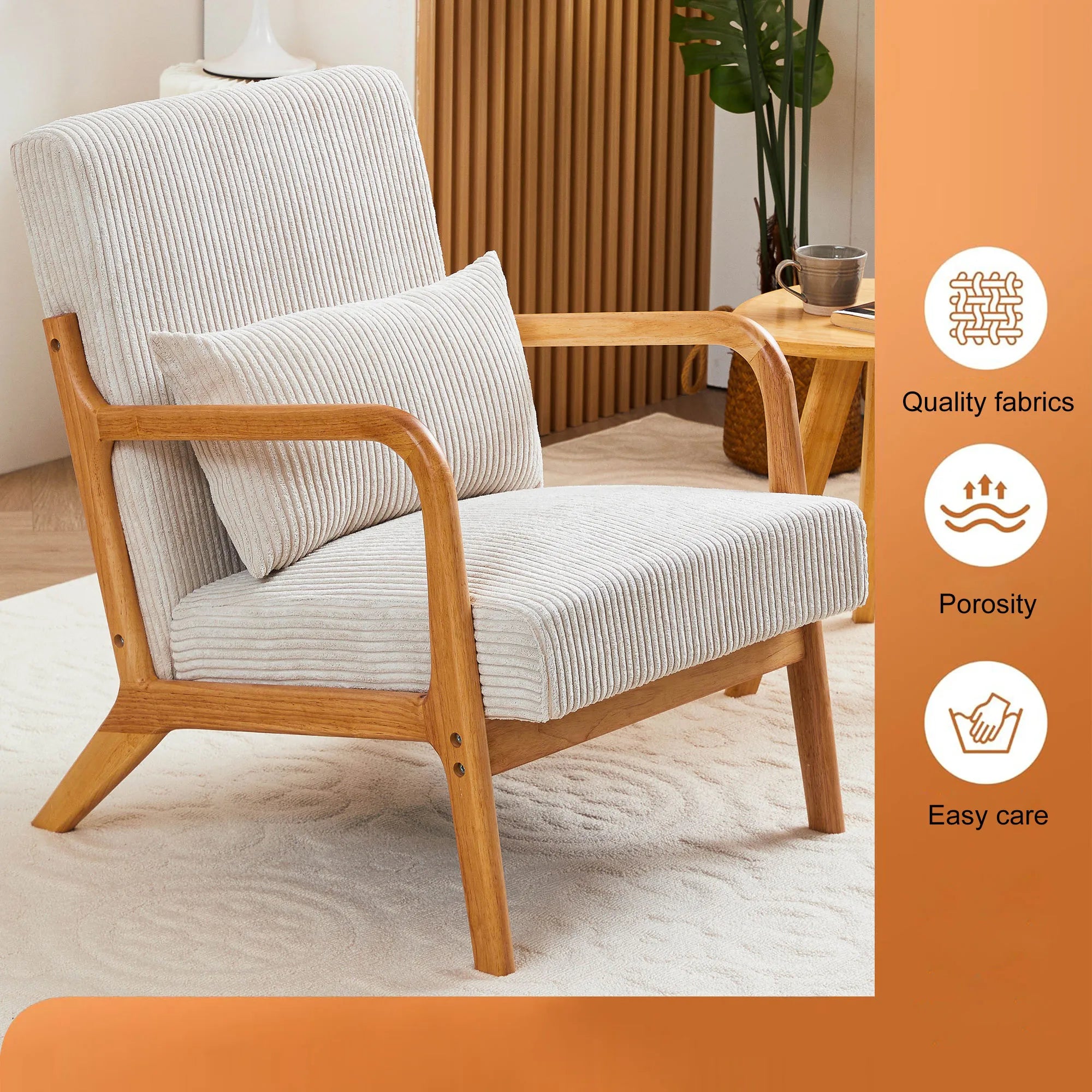 Mid-Century Modern Reading Accent Chair With Solid Wood Frame