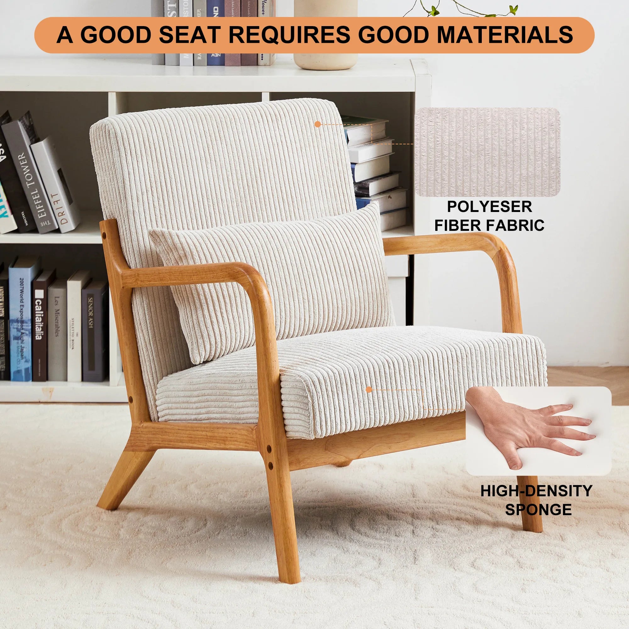 Mid-Century Modern Reading Accent Chair With Solid Wood Frame