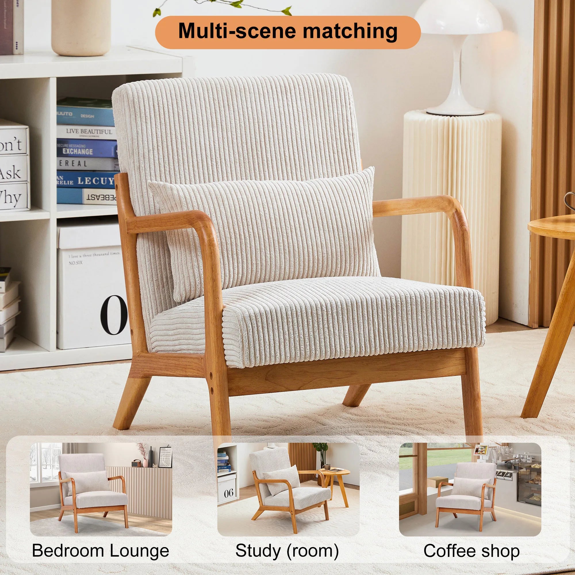 Mid-Century Modern Reading Accent Chair With Solid Wood Frame