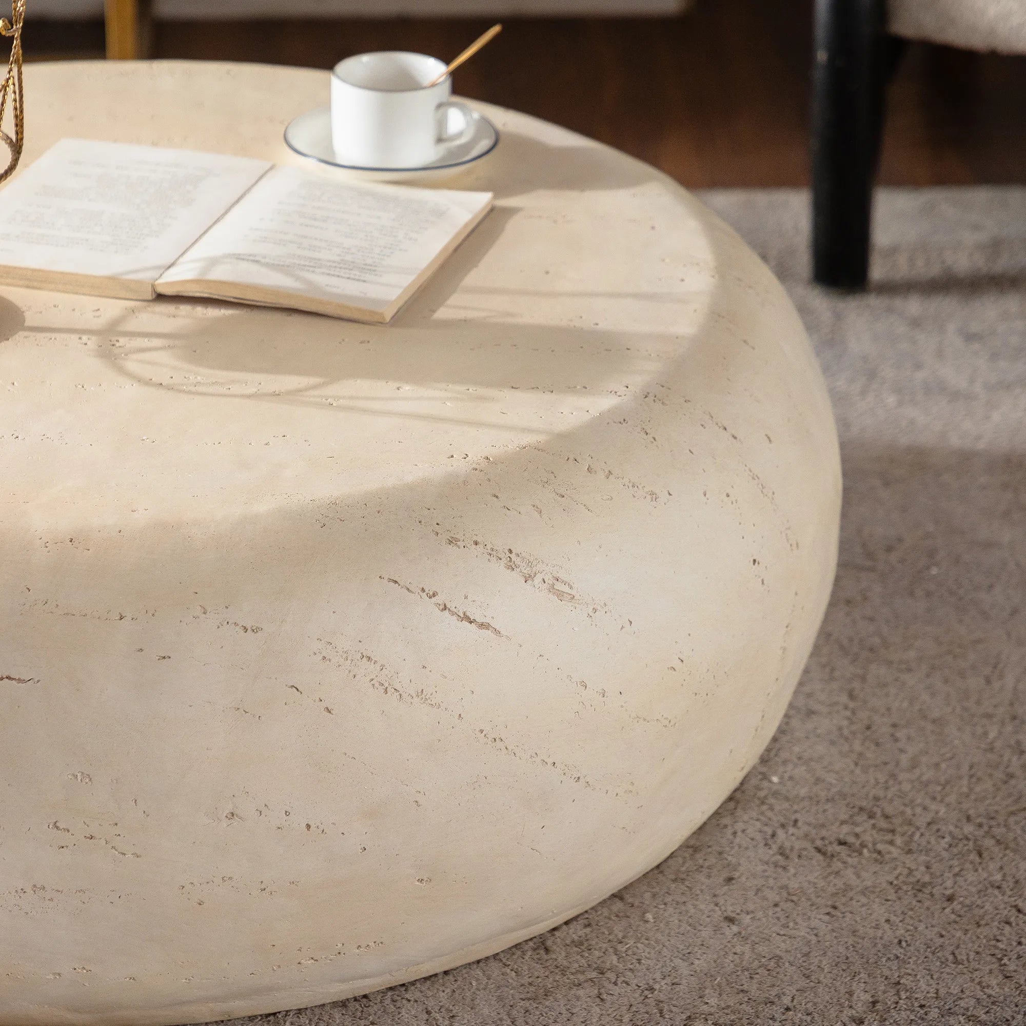 Mid-Century Modern Round Faux Stone Coffee Table