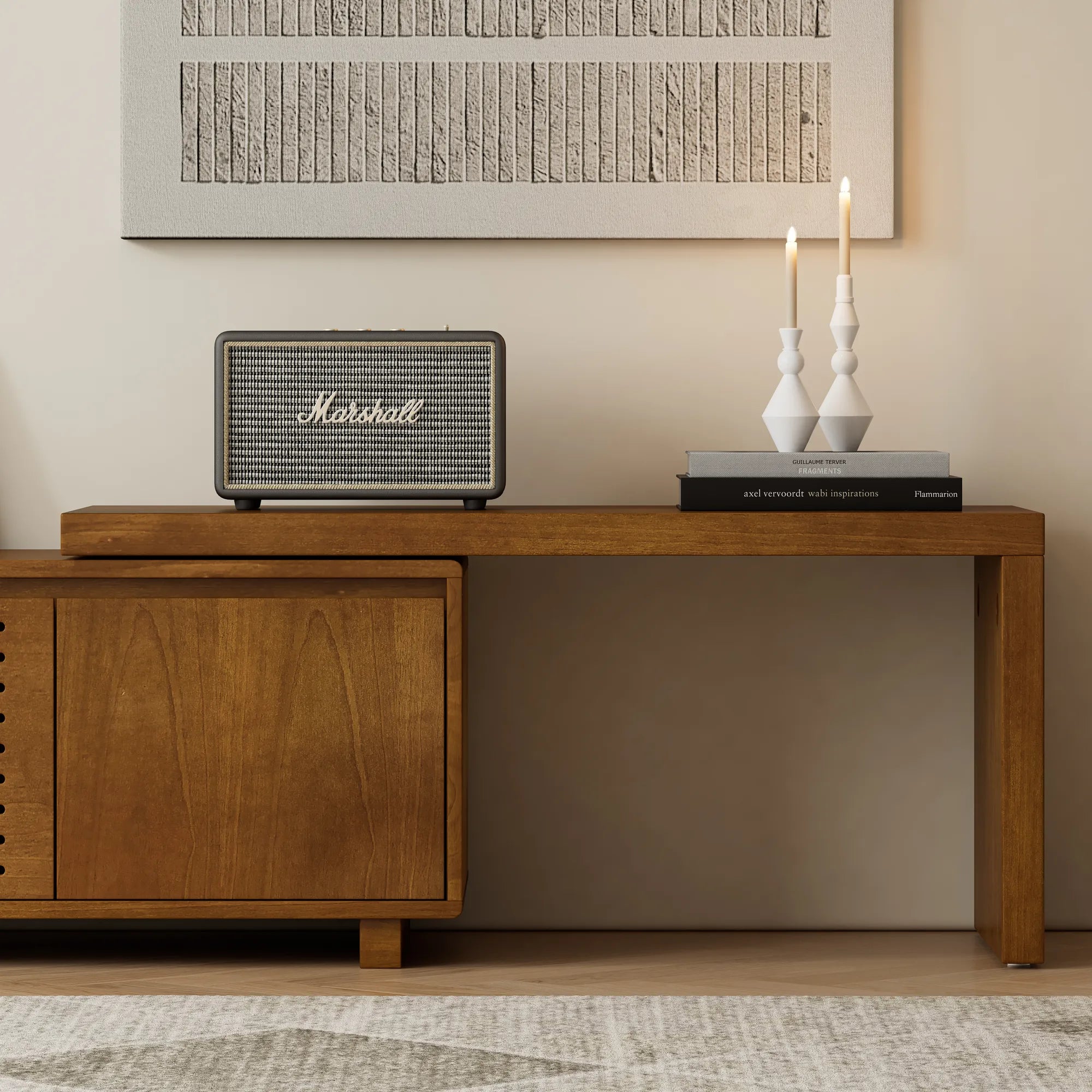 Mid-Century Modern TV Stand with Storage & Adjustable Panel