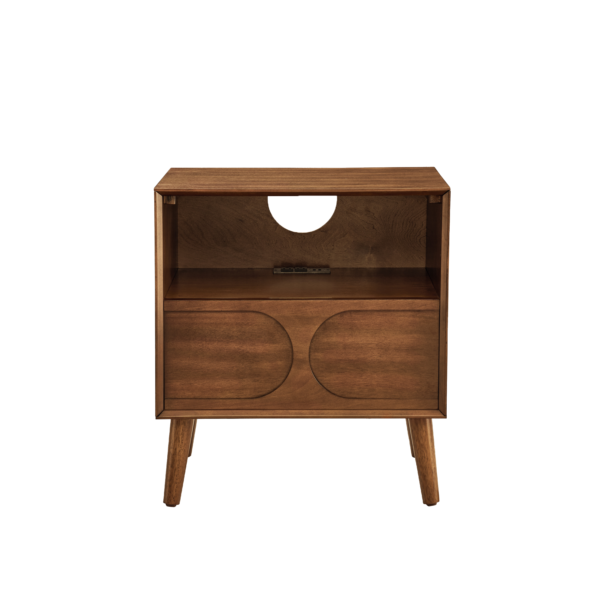 Mid-Century Modern Walnut Nightstand with Charging Station