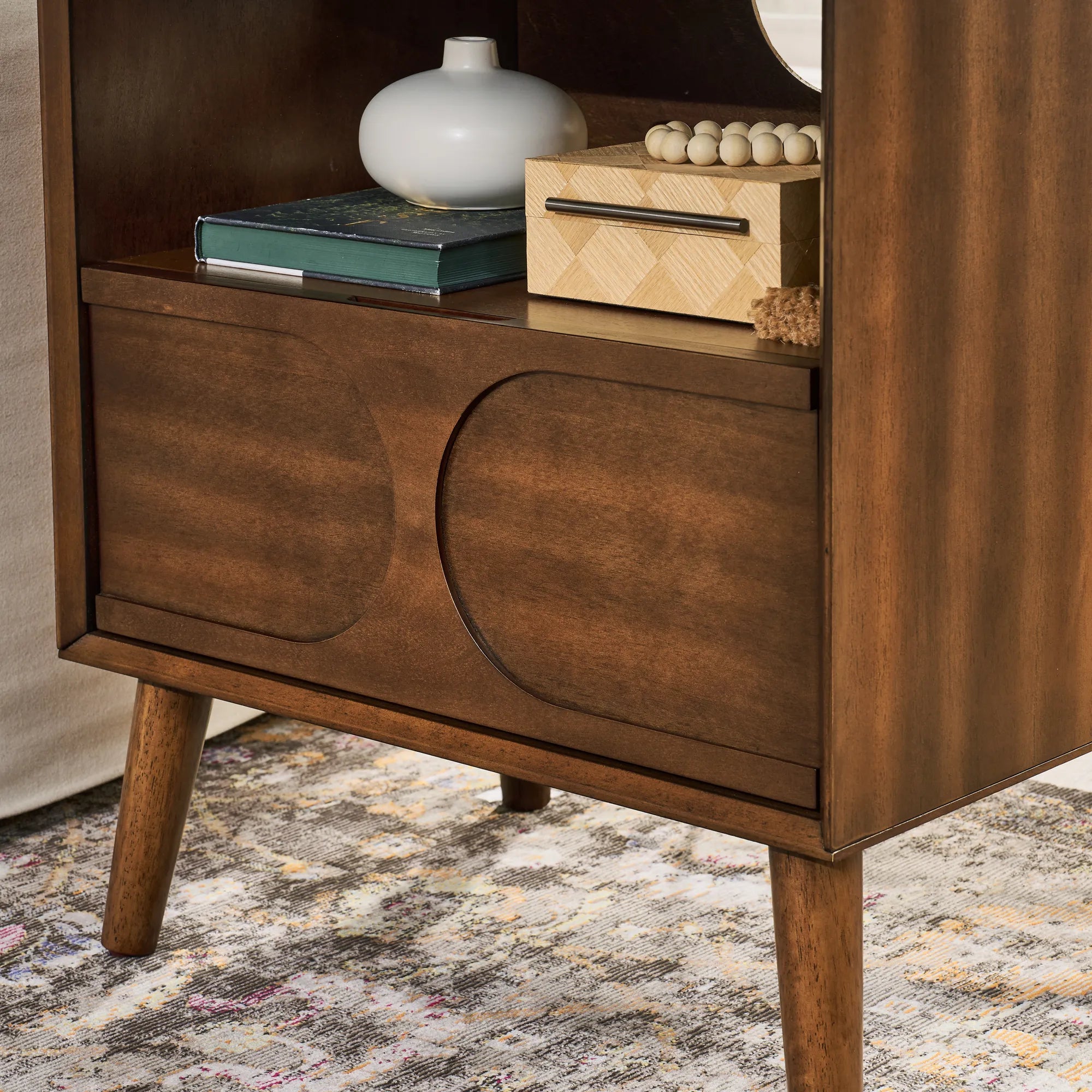 Mid-Century Modern Walnut Nightstand with Charging Station