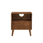 Mid-Century Modern Walnut Nightstand with Charging Station