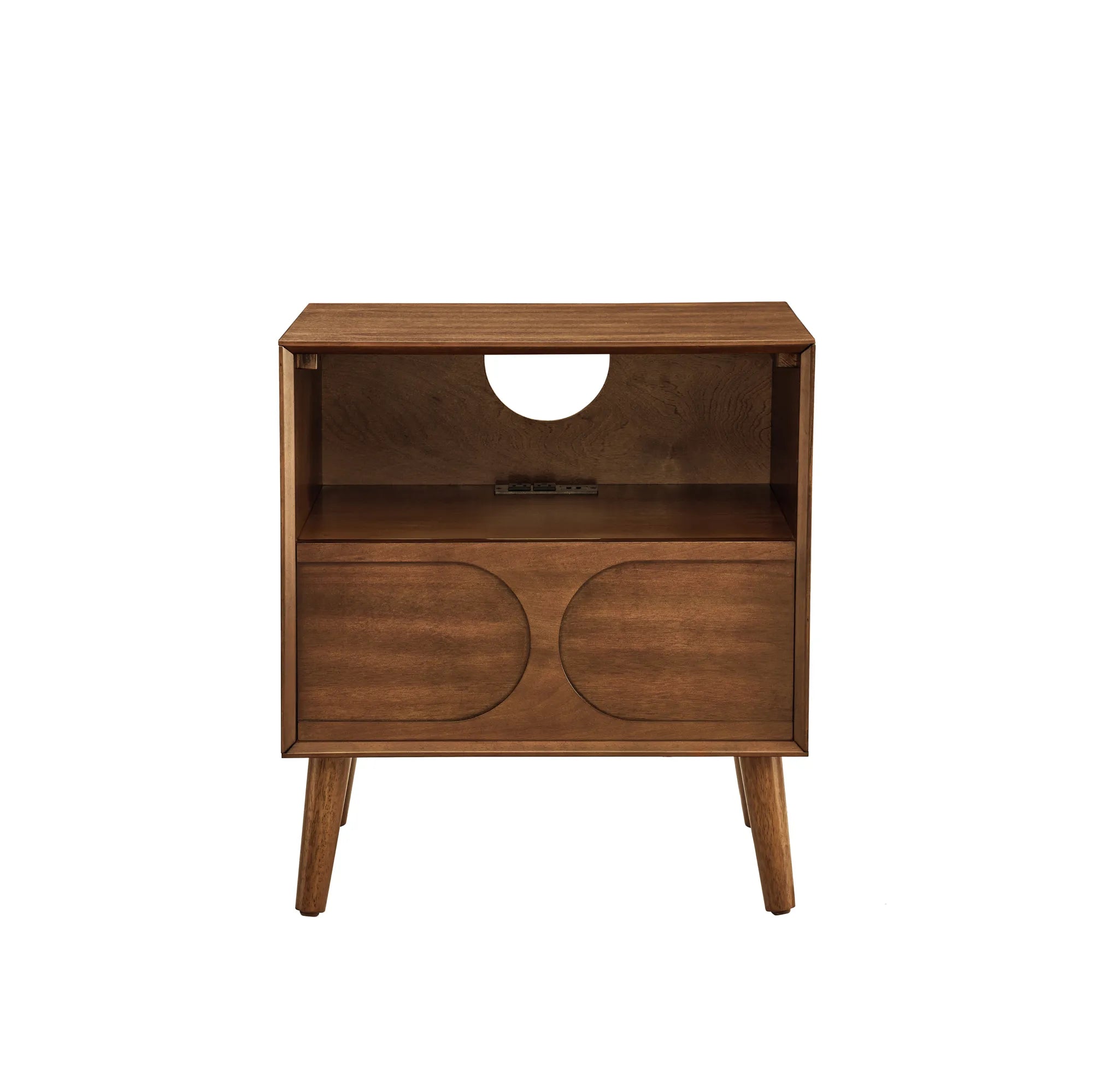 Mid-Century Modern Walnut Nightstand with Charging Station