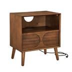 Mid-Century Modern Walnut Nightstand with Charging Station