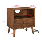 Mid-Century Modern Walnut Nightstand with Charging Station