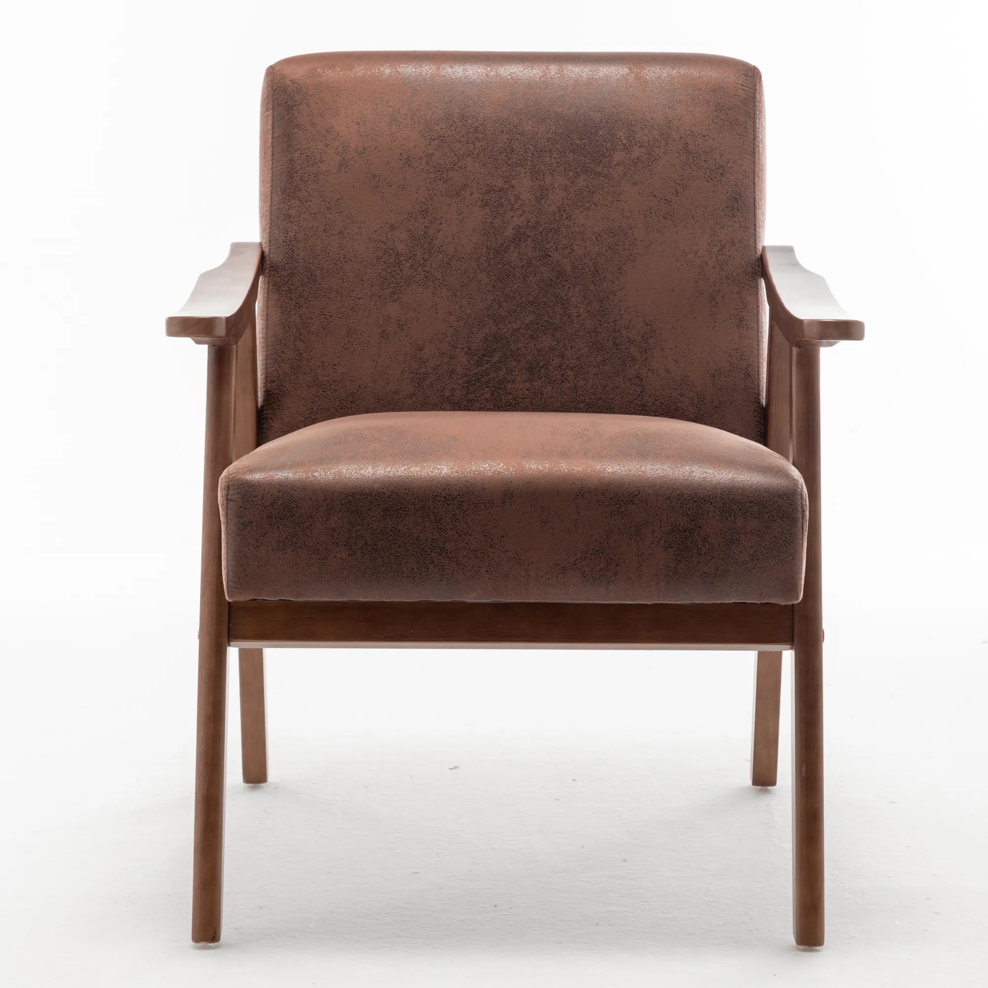 Mid-Century Modern Accent Chair, Fabric Armchair with Solid Wood Frame