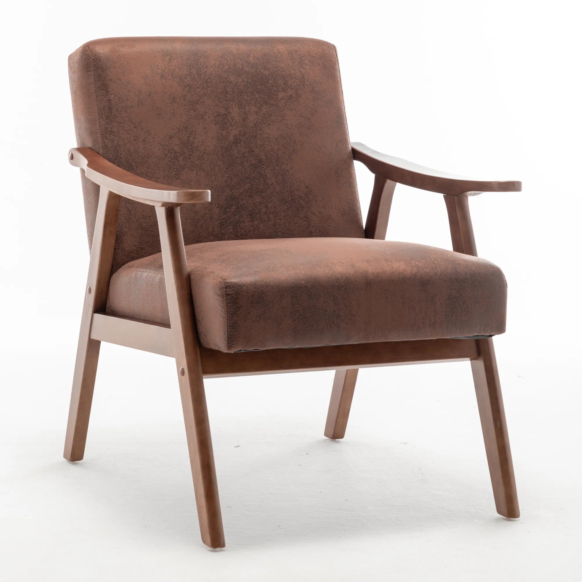 Mid-Century Modern Accent Chair, Fabric Armchair with Solid Wood Frame