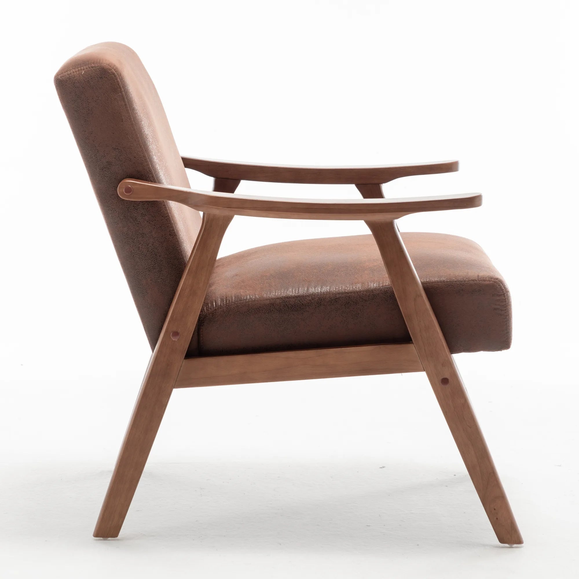 Mid-Century Modern Accent Chair, Fabric Armchair with Solid Wood Frame