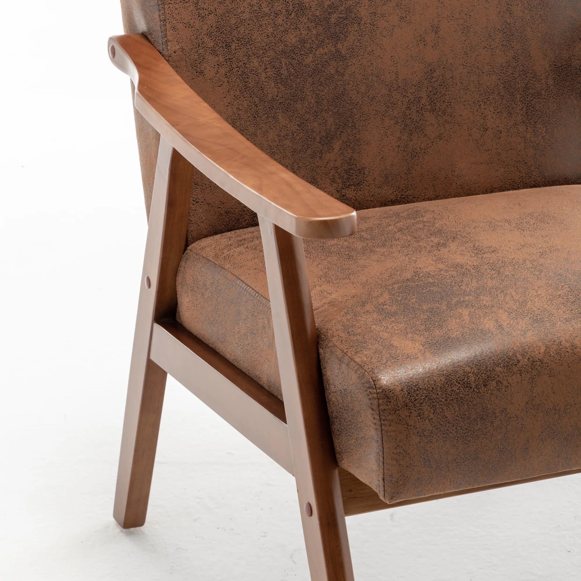 Mid-Century Modern Accent Chair, Fabric Armchair with Solid Wood Frame