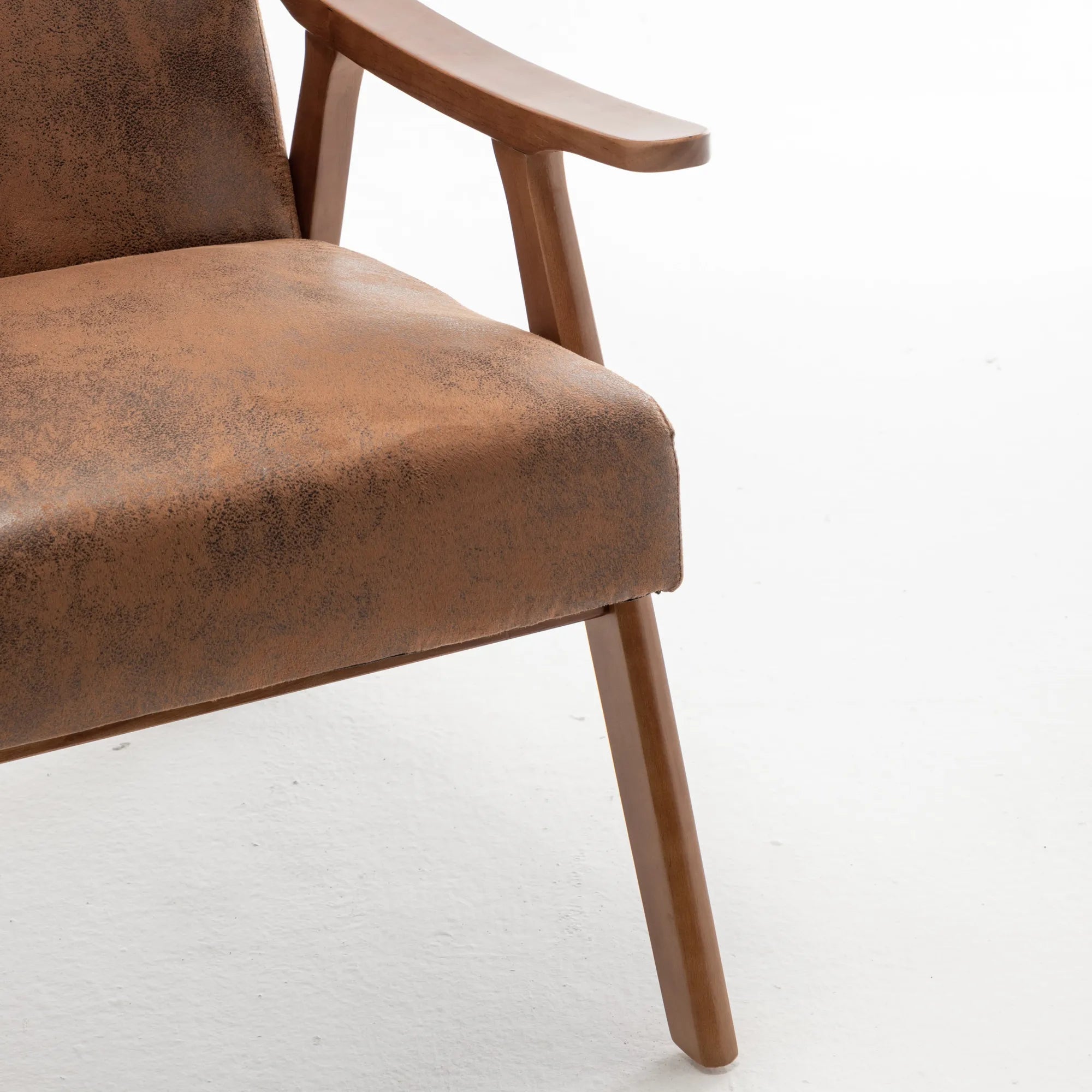 Mid-Century Modern Accent Chair, Fabric Armchair with Solid Wood Frame
