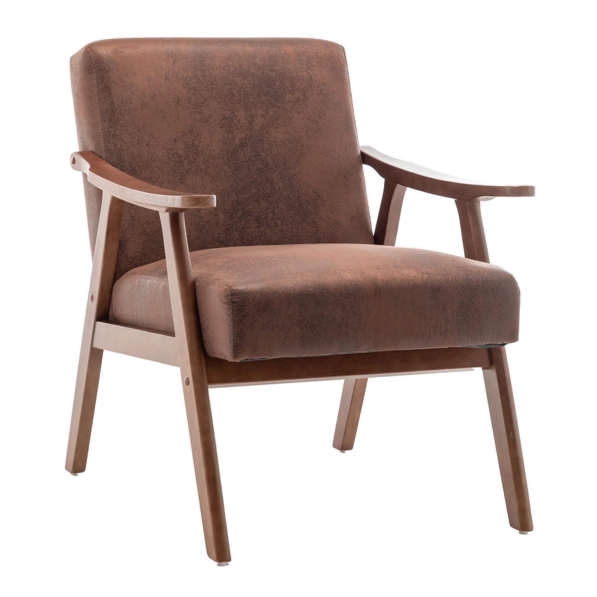 Mid-Century Modern Accent Chair, Fabric Armchair with Solid Wood Frame