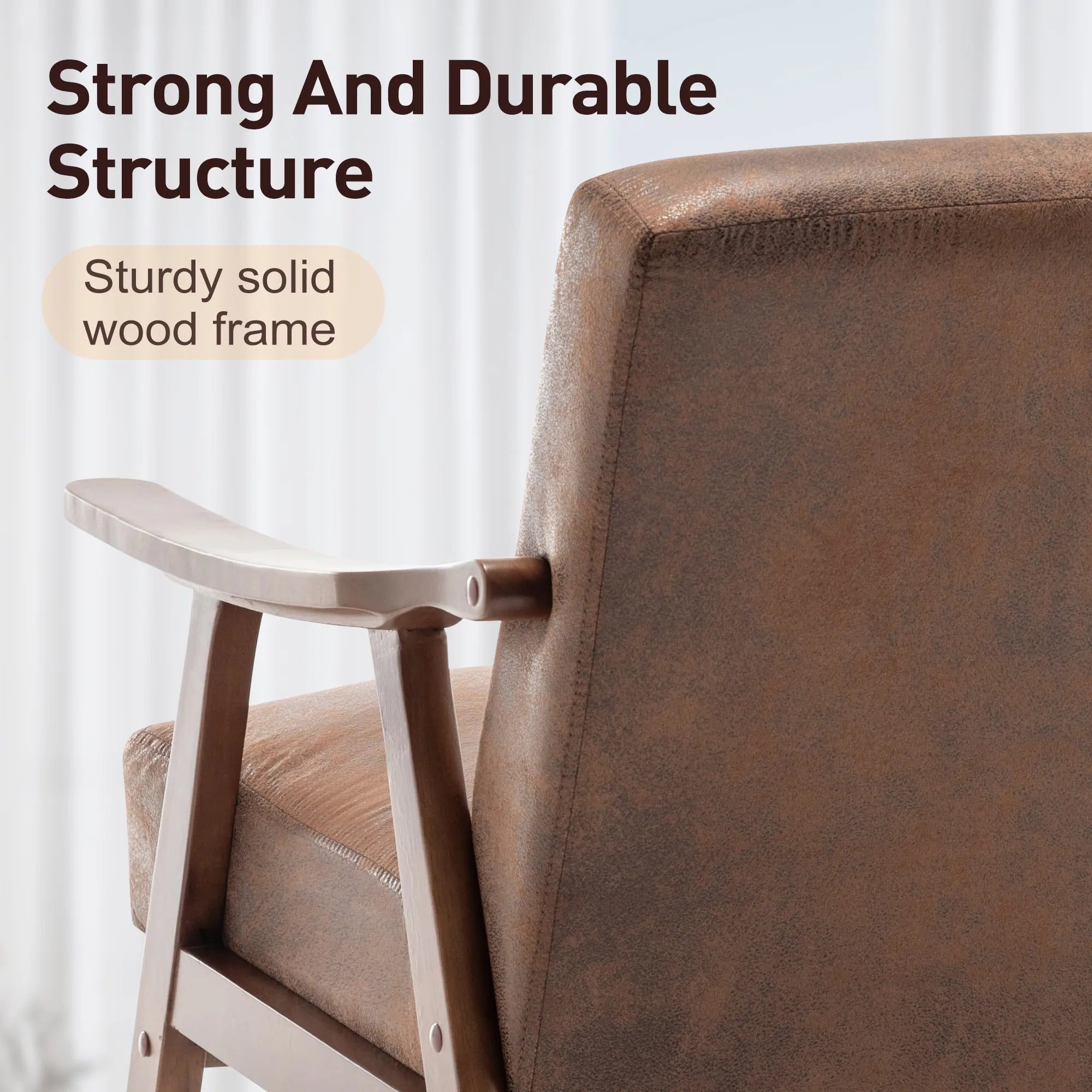 Mid-Century Modern Accent Chair, Fabric Armchair with Solid Wood Frame