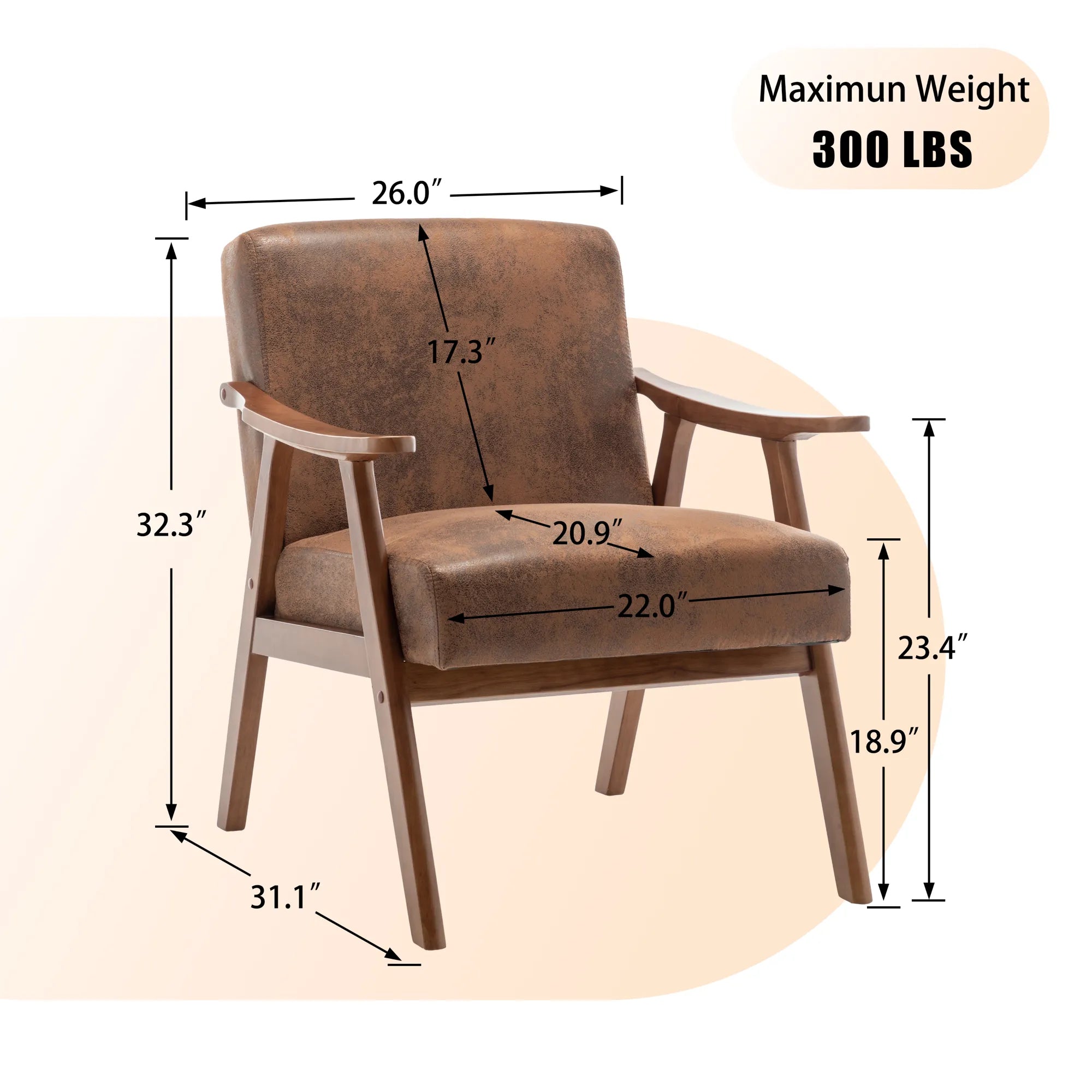 Mid-Century Modern Accent Chair, Fabric Armchair with Solid Wood Frame