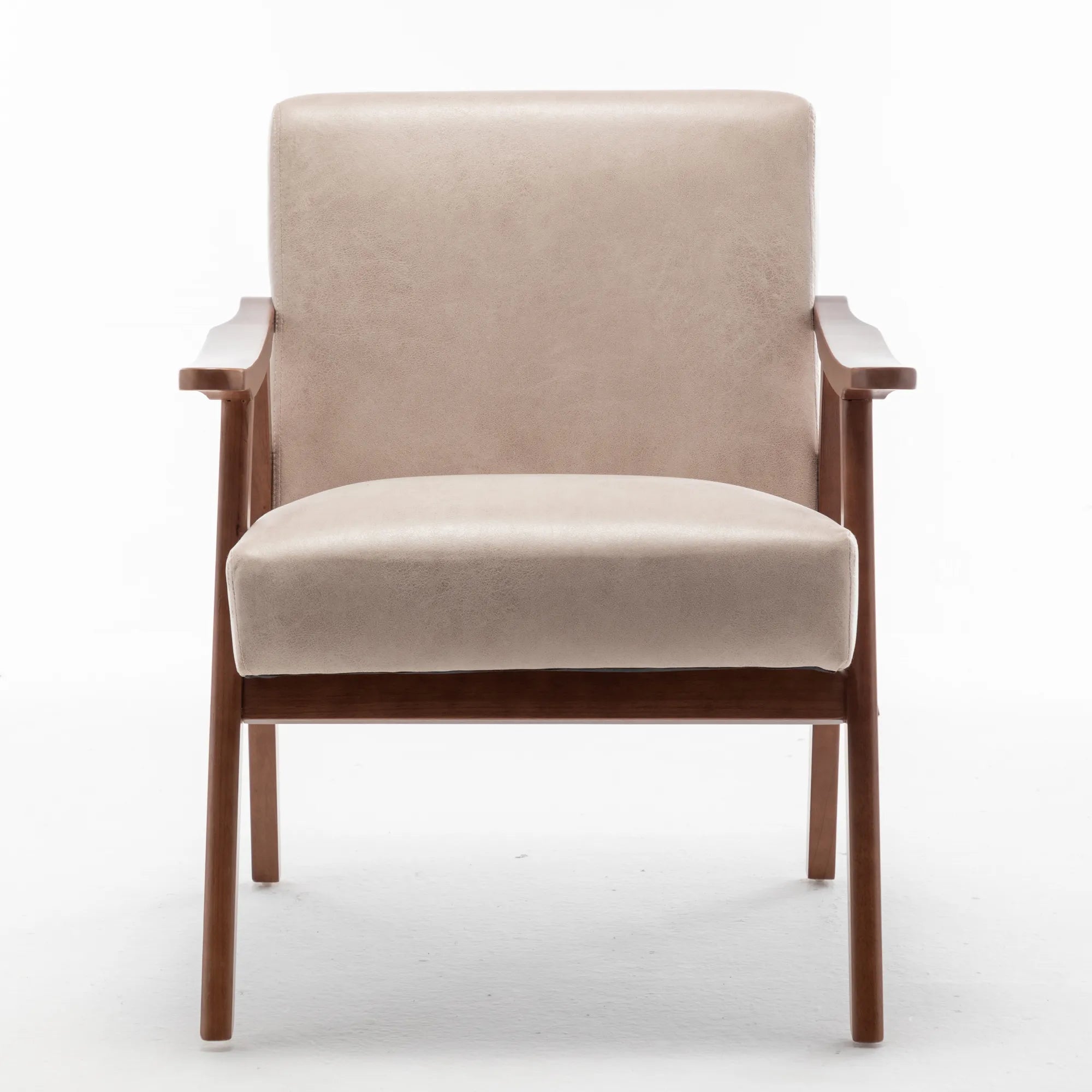 Mid-Century Modern Accent Chair, Fabric Armchair with Solid Wood Frame