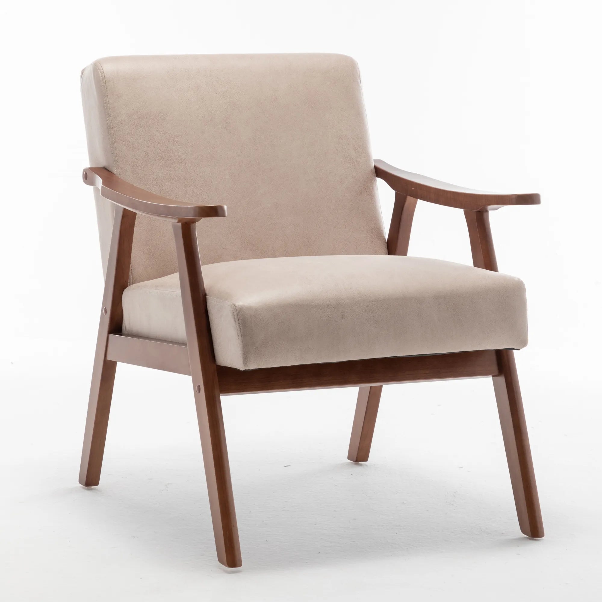 Mid-Century Modern Accent Chair, Fabric Armchair with Solid Wood Frame