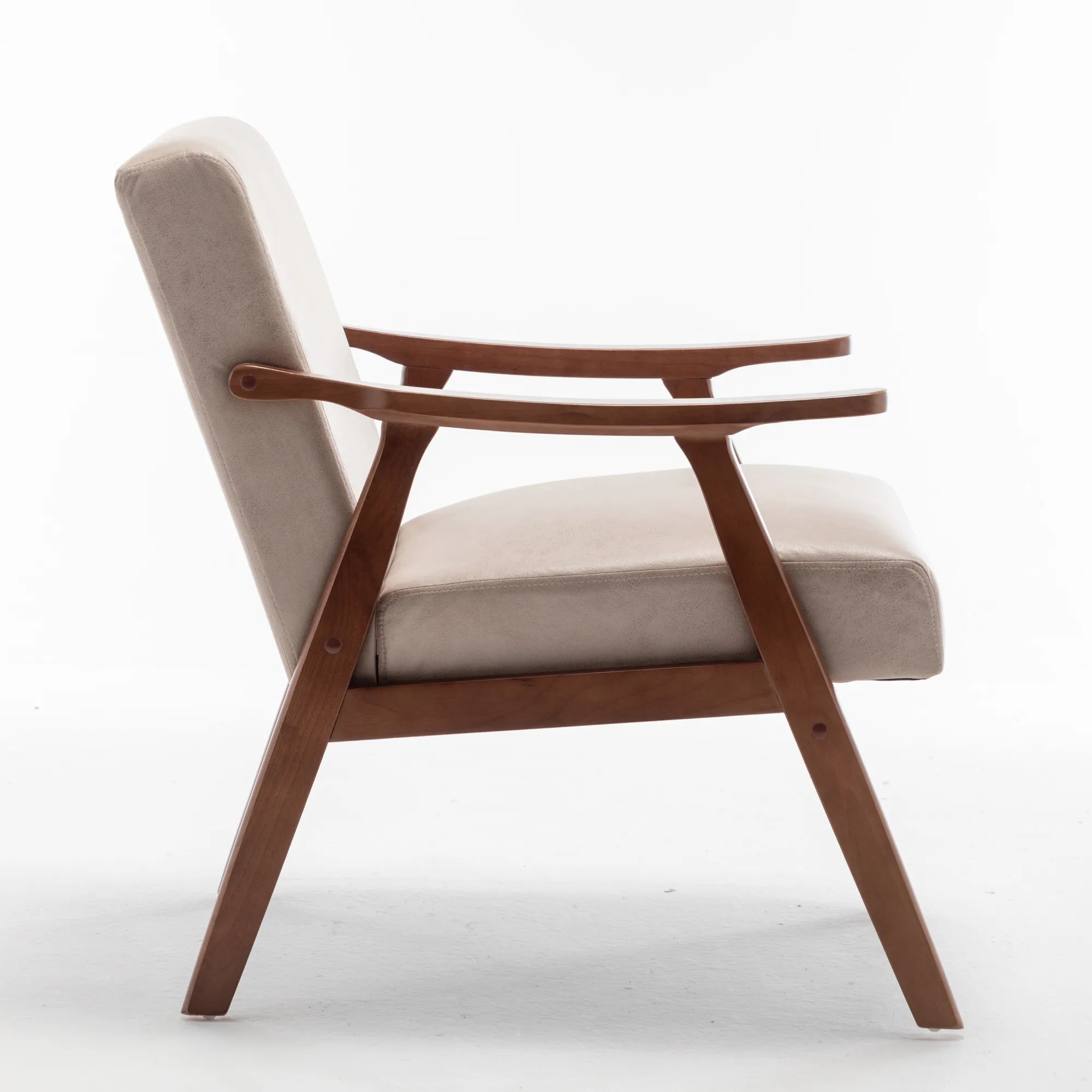 Mid-Century Modern Accent Chair, Fabric Armchair with Solid Wood Frame