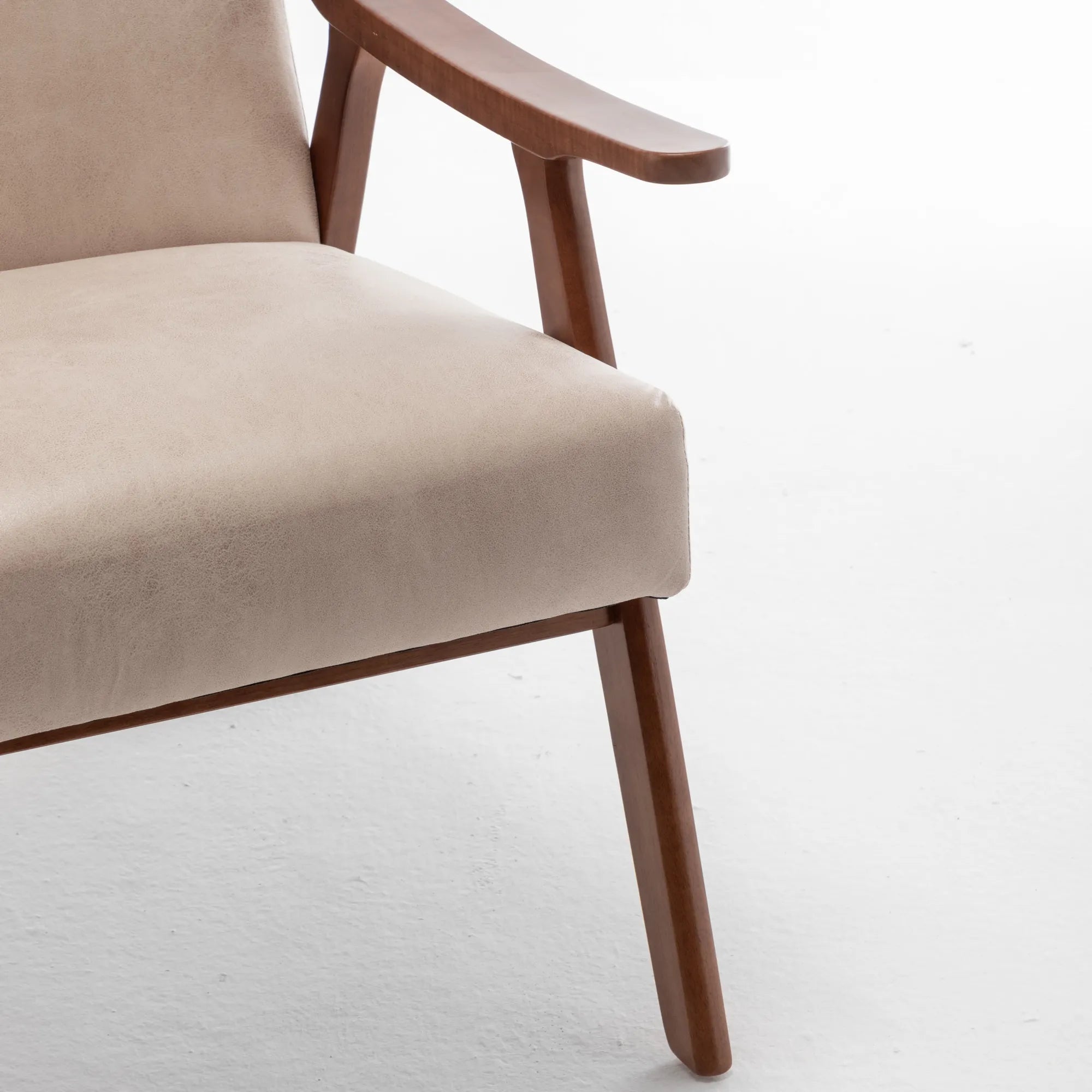 Mid-Century Modern Accent Chair, Fabric Armchair with Solid Wood Frame