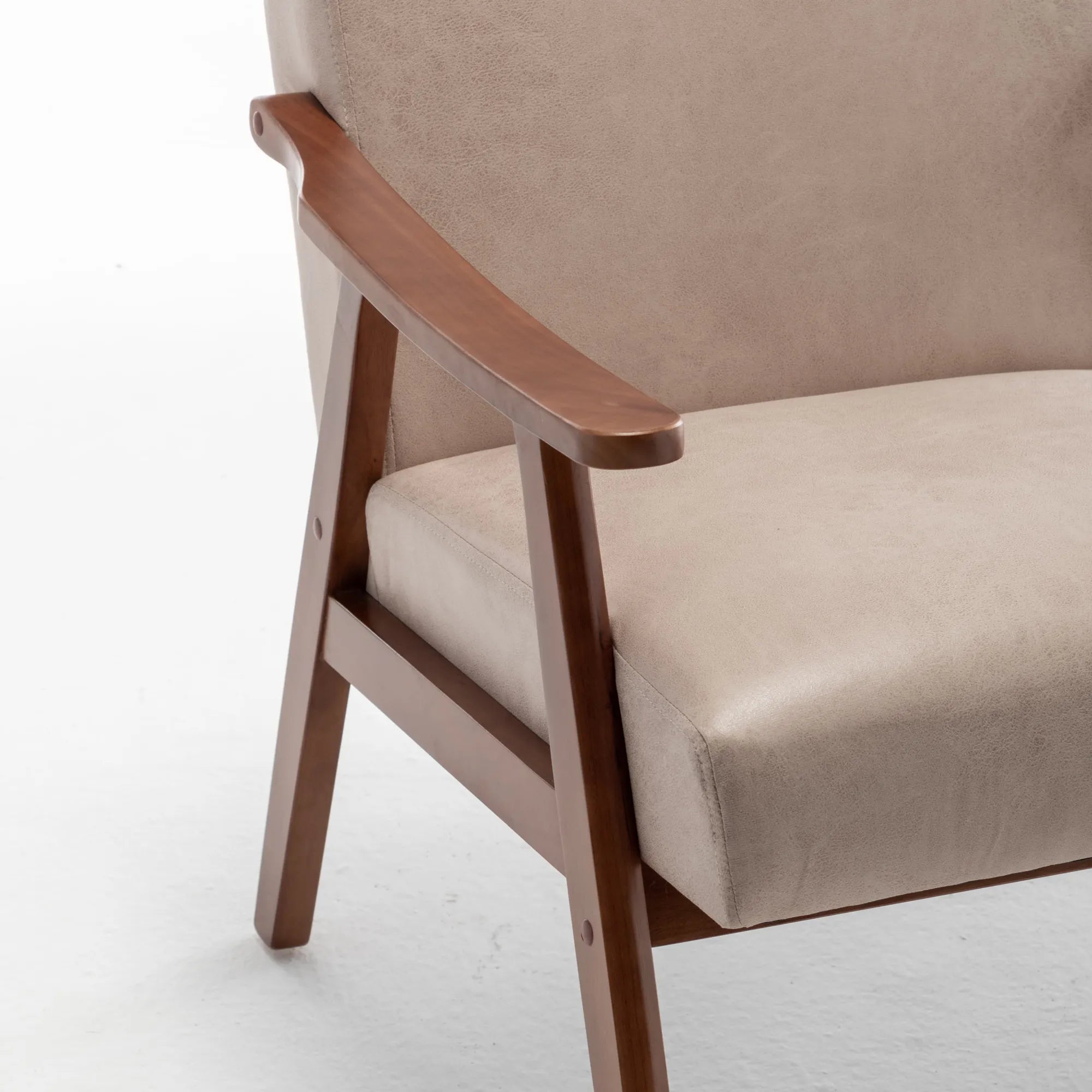 Mid-Century Modern Accent Chair, Fabric Armchair with Solid Wood Frame