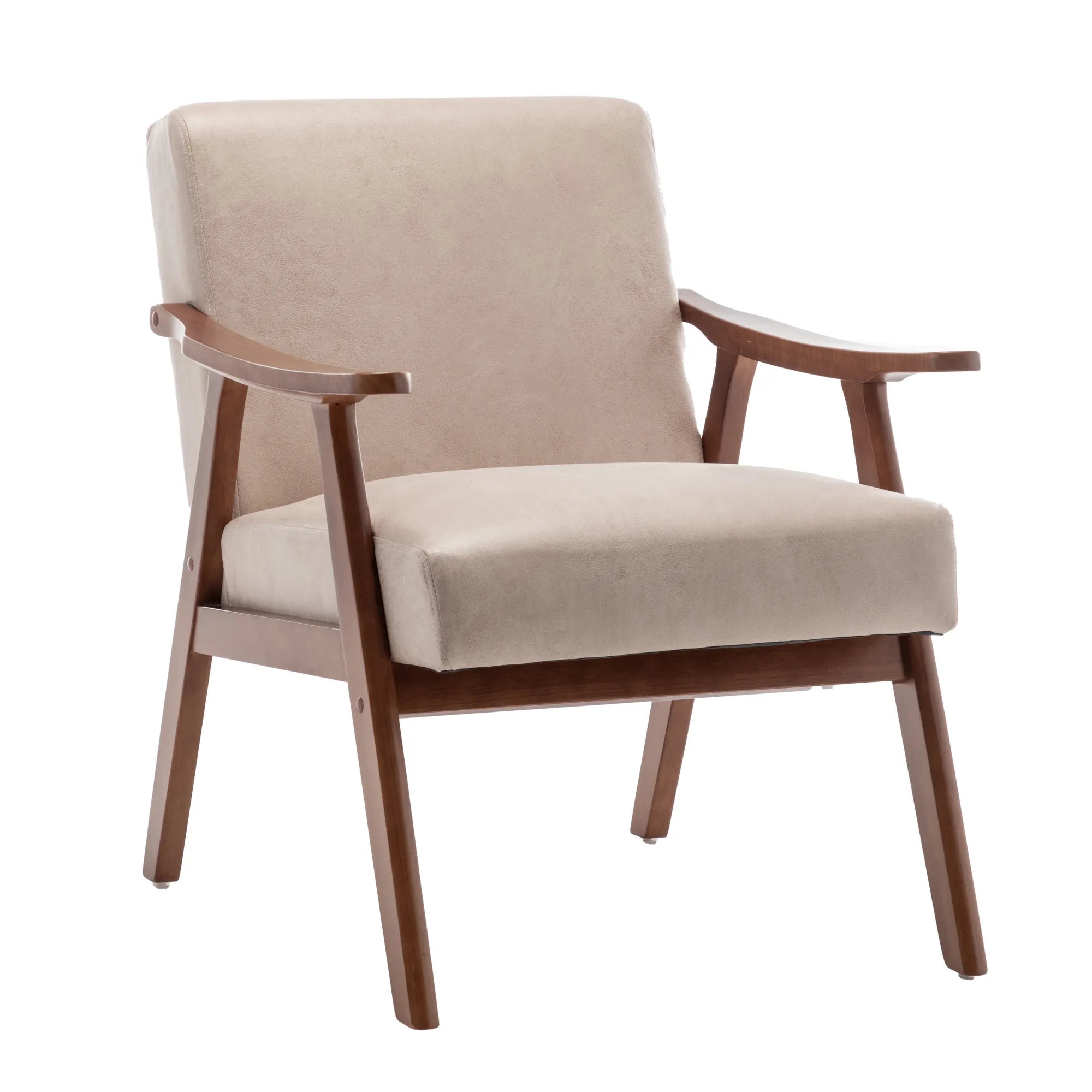 Mid-Century Modern Accent Chair, Fabric Armchair with Solid Wood Frame